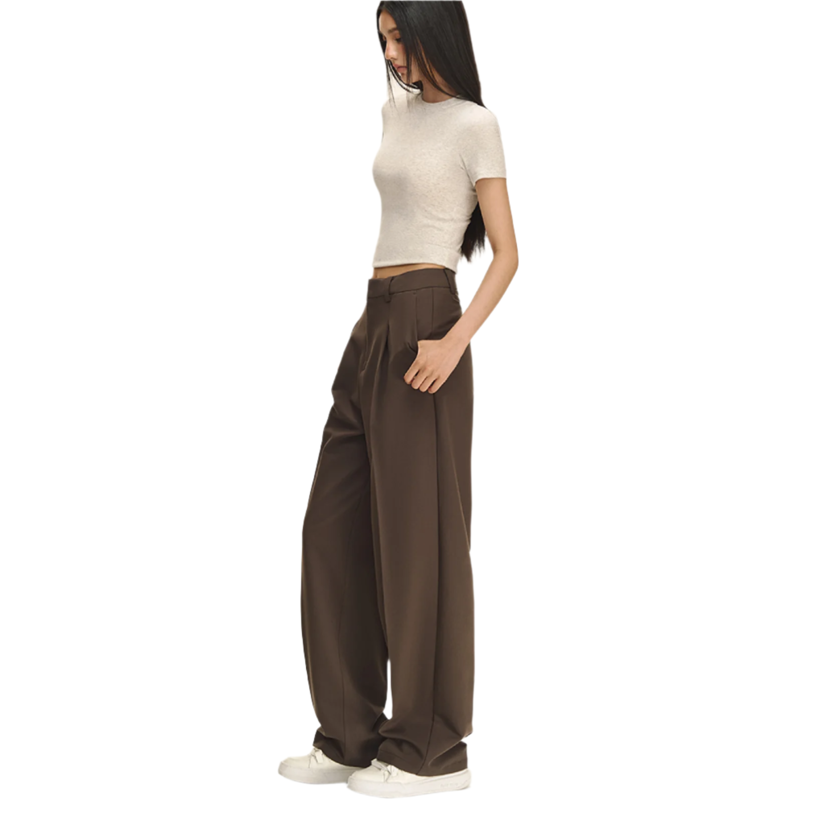 Brown High Waist Straight Trousers