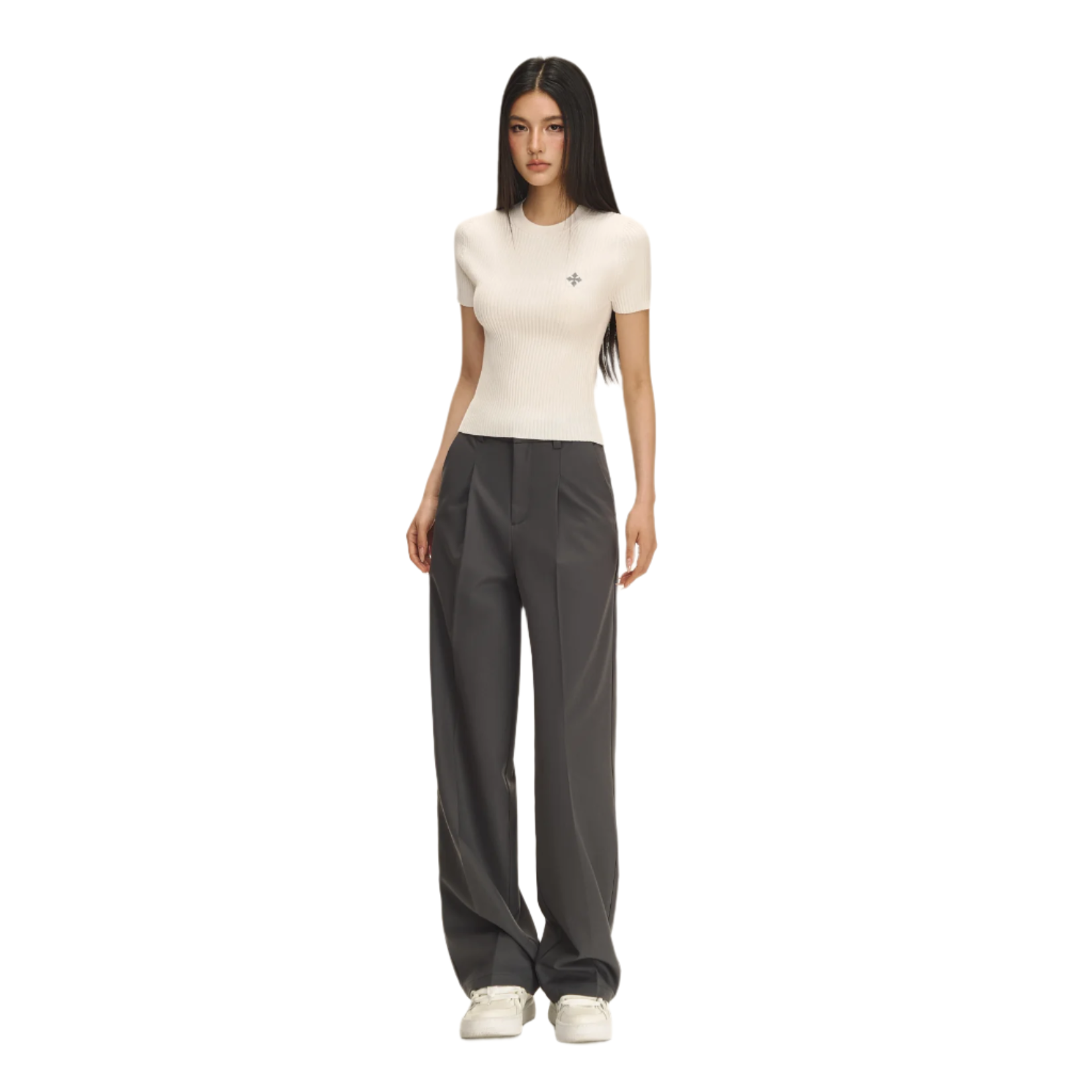 Dark Grey High Waist Straight Trousers