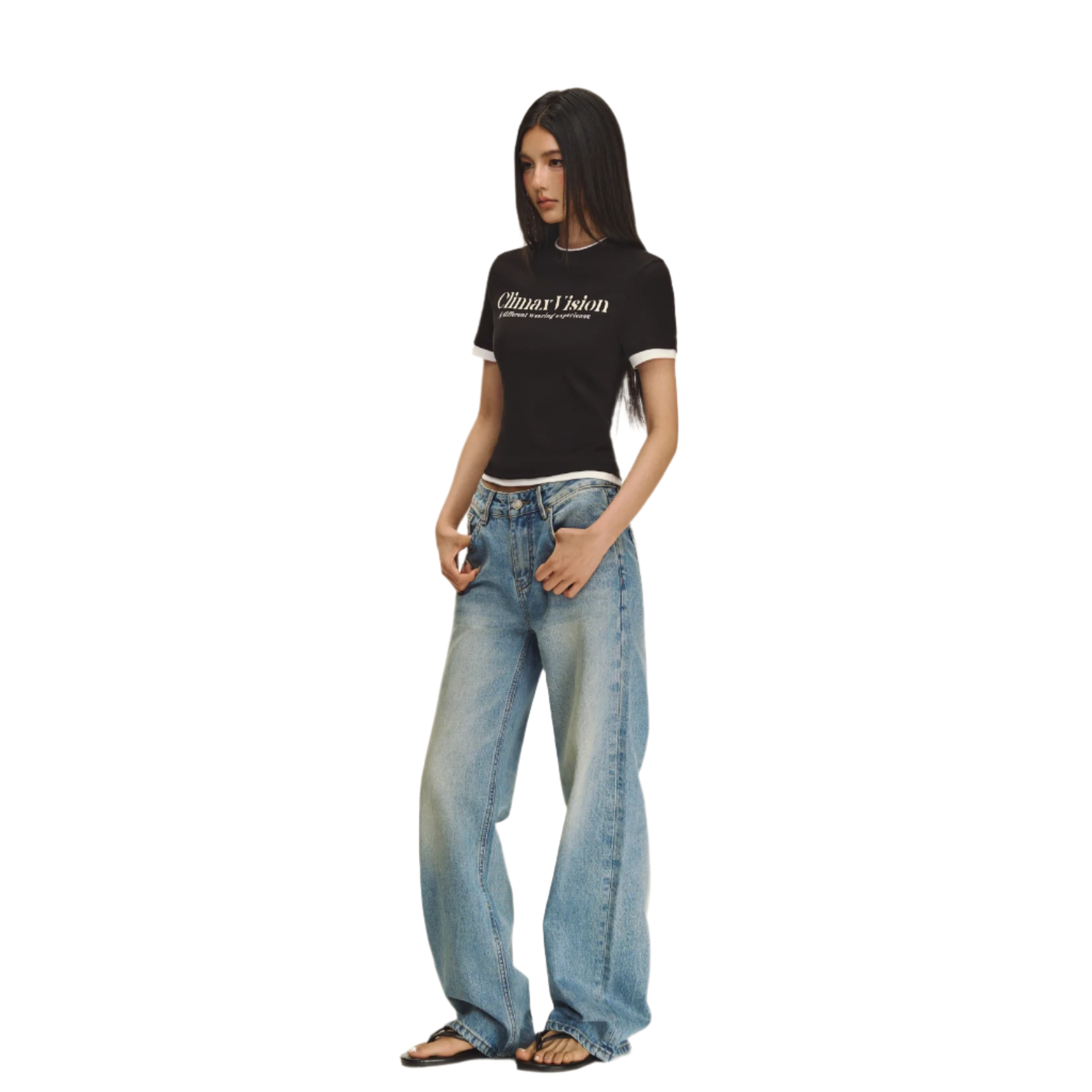 Black retro fake two-piece short sleeves