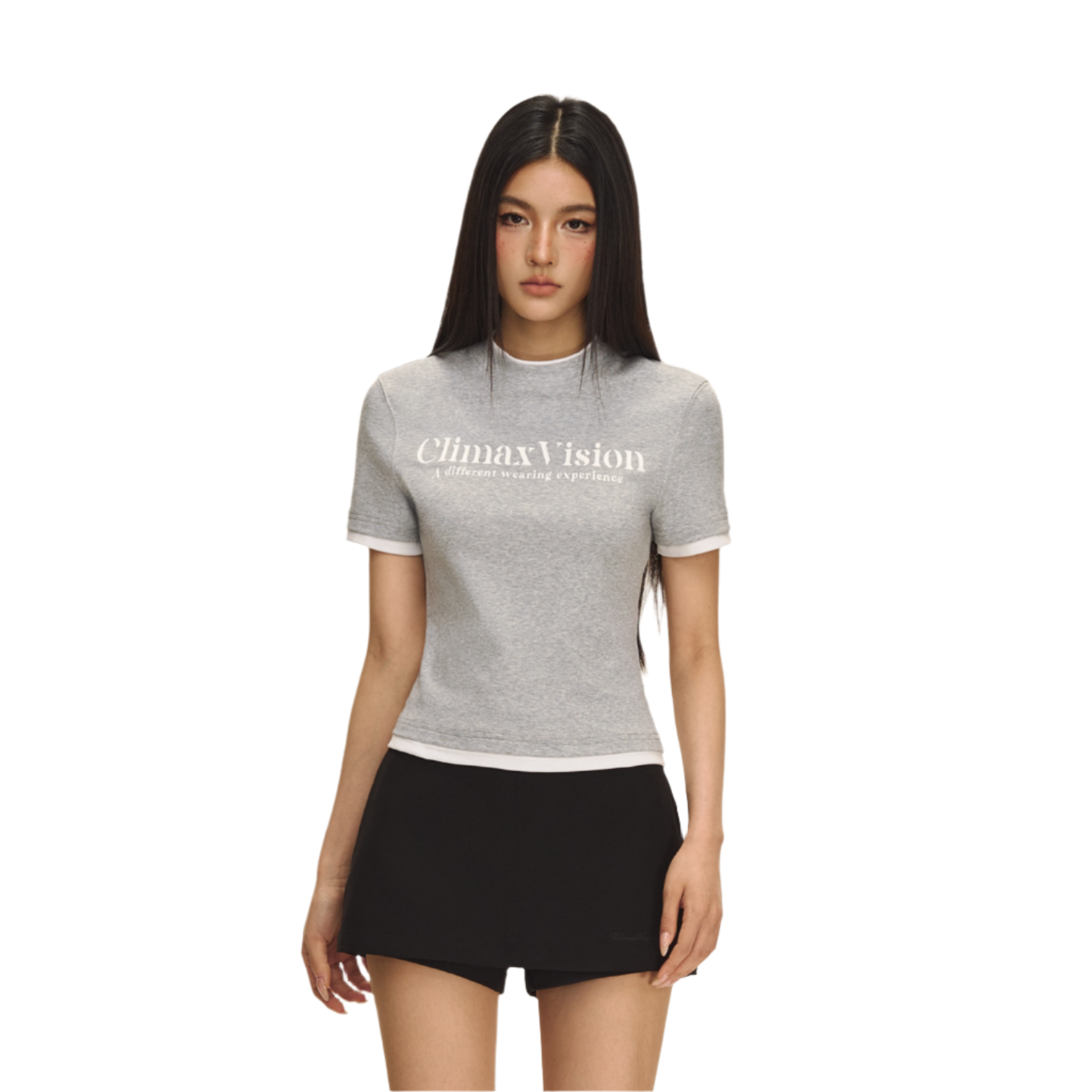 Grey retro fake two-piece short sleeves