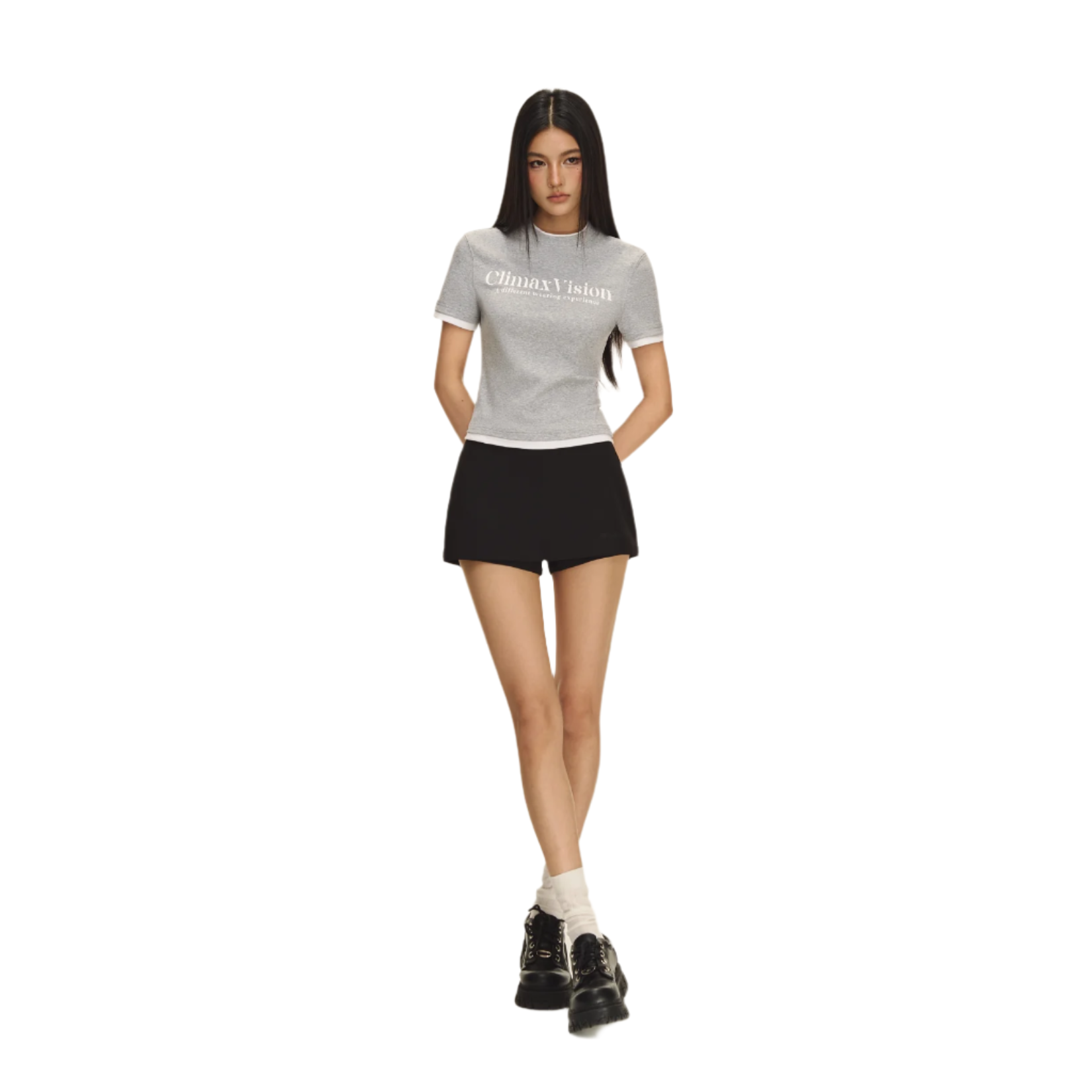 Grey retro fake two-piece short sleeves