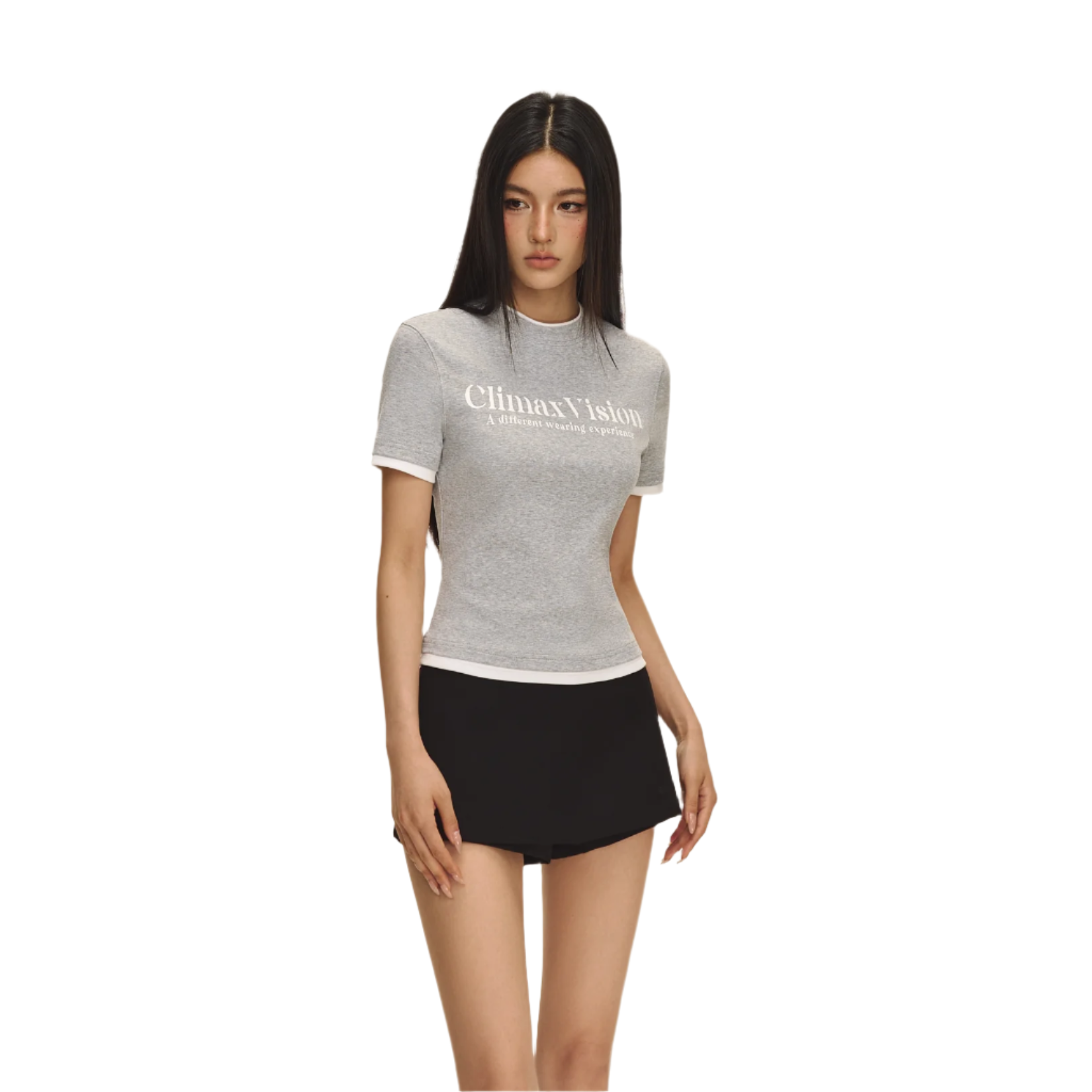 Grey retro fake two-piece short sleeves