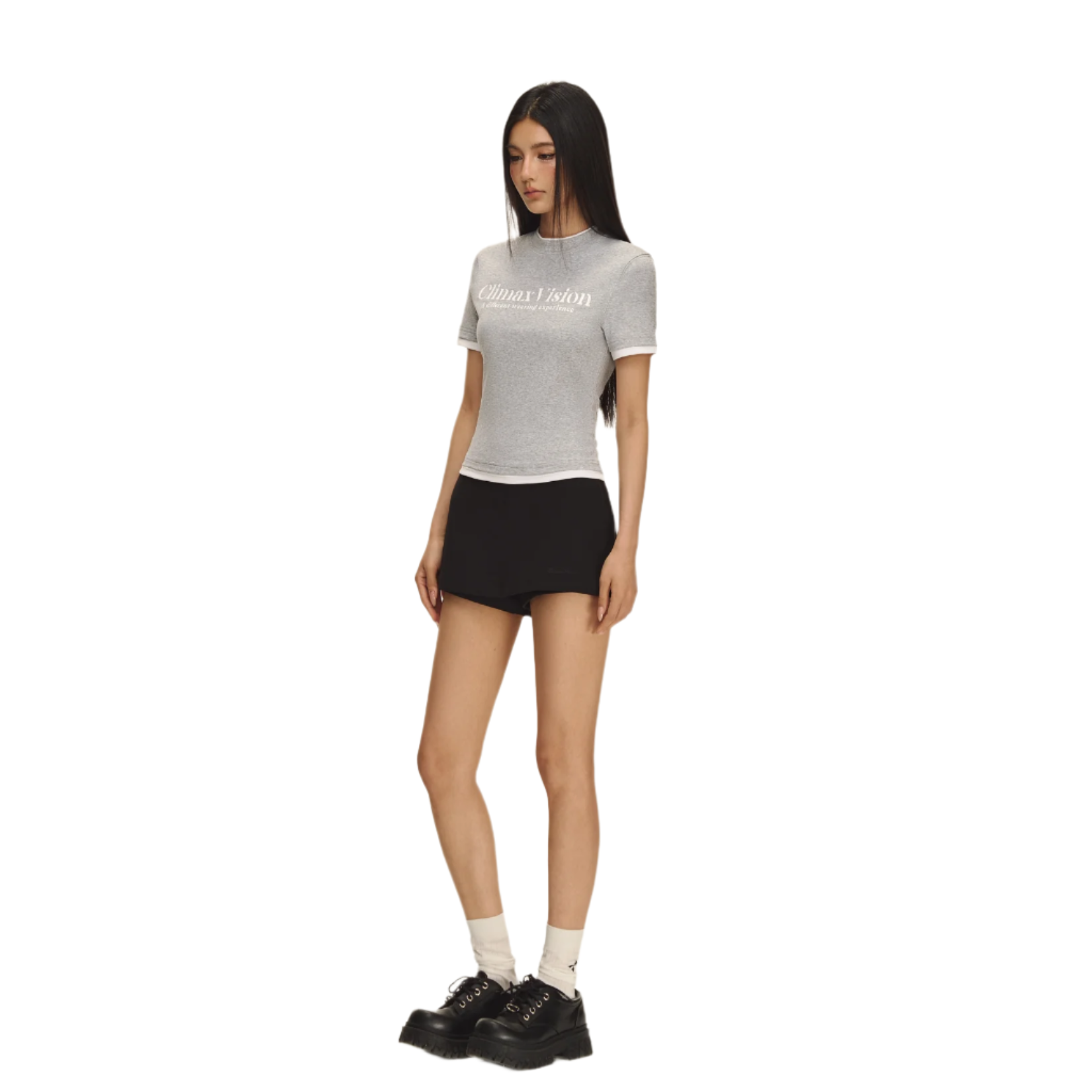 Grey retro fake two-piece short sleeves