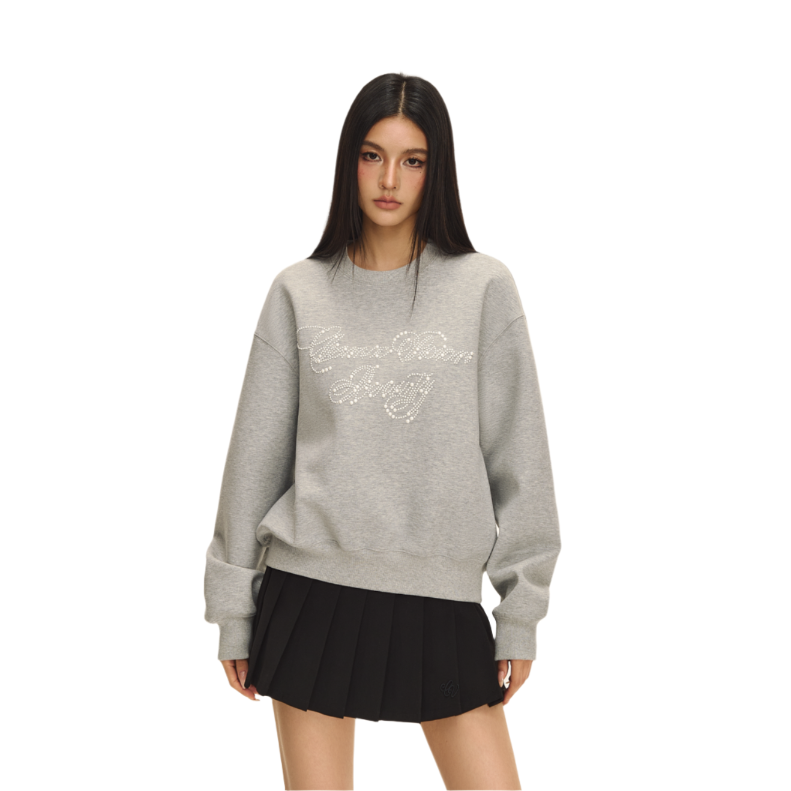 Grey Pearl Rhinestone Crewneck Sweatshirt