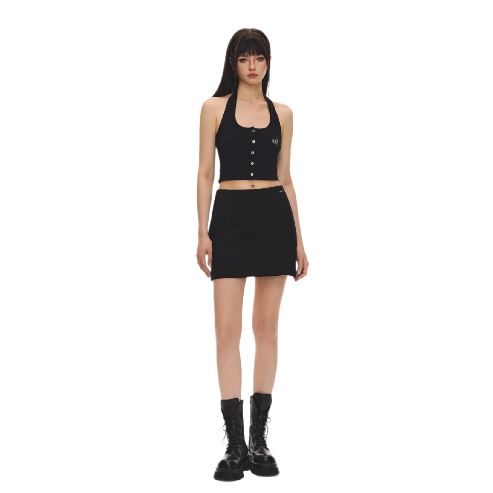 Black Stretch Halter Tank Top