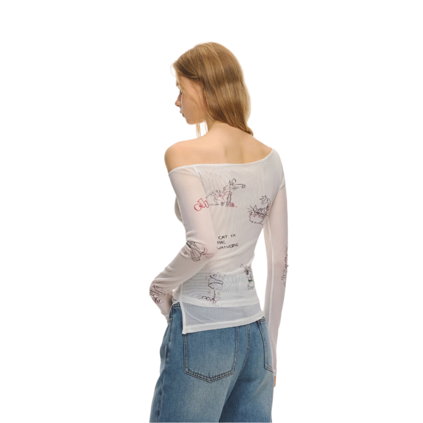 Creamy white off-shoulder tulle long sleeves