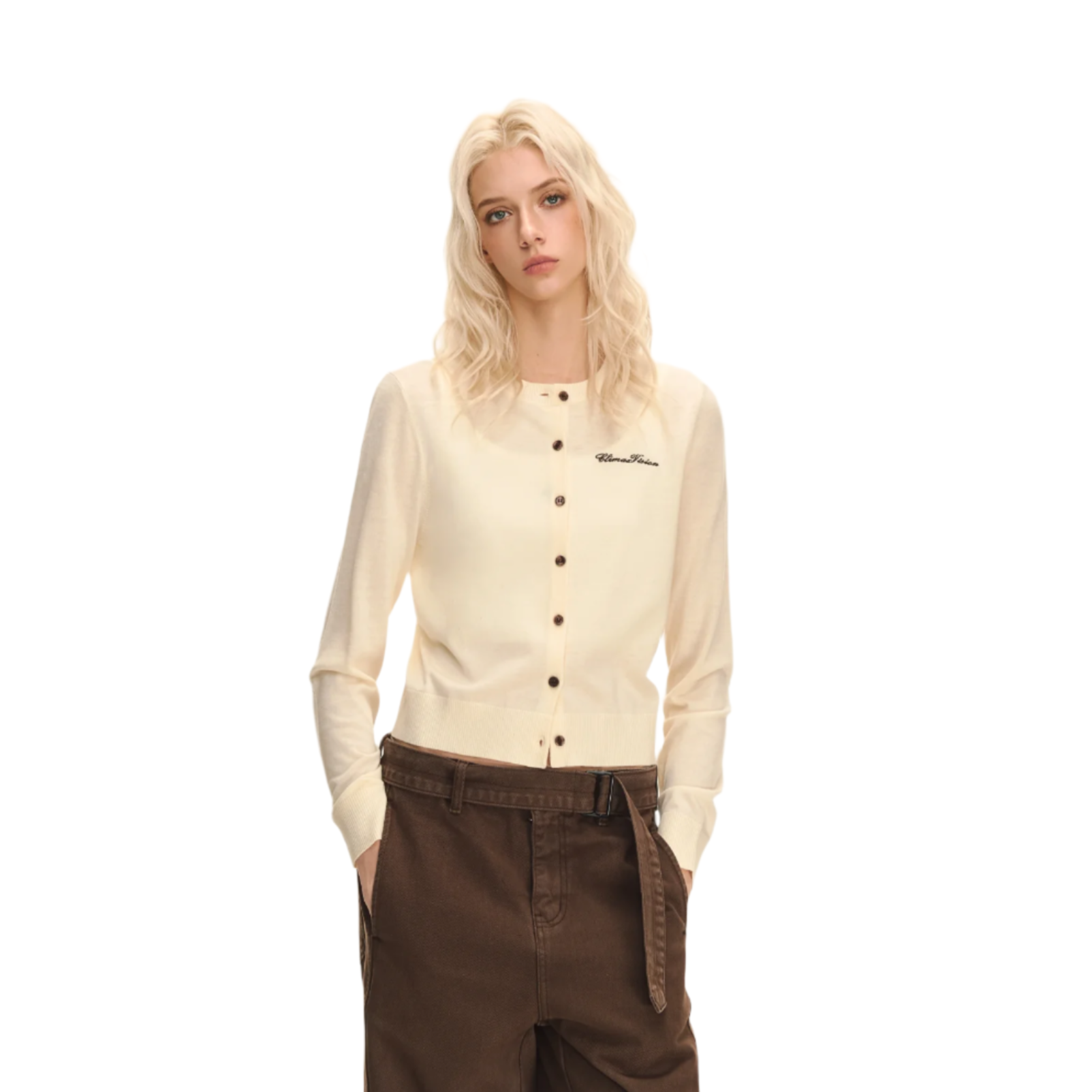 Beige silk and wool blend cardigan
