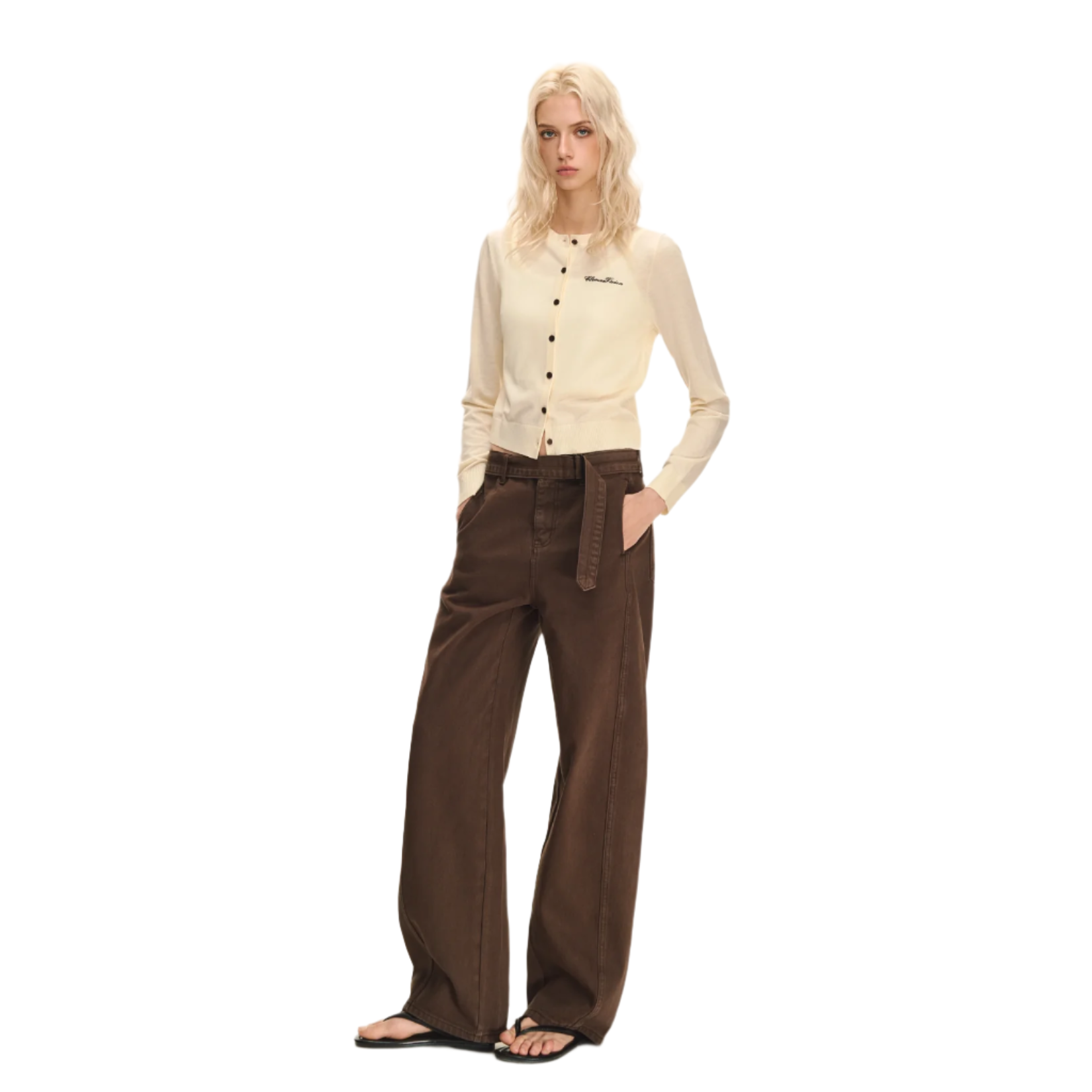 Beige silk and wool blend cardigan