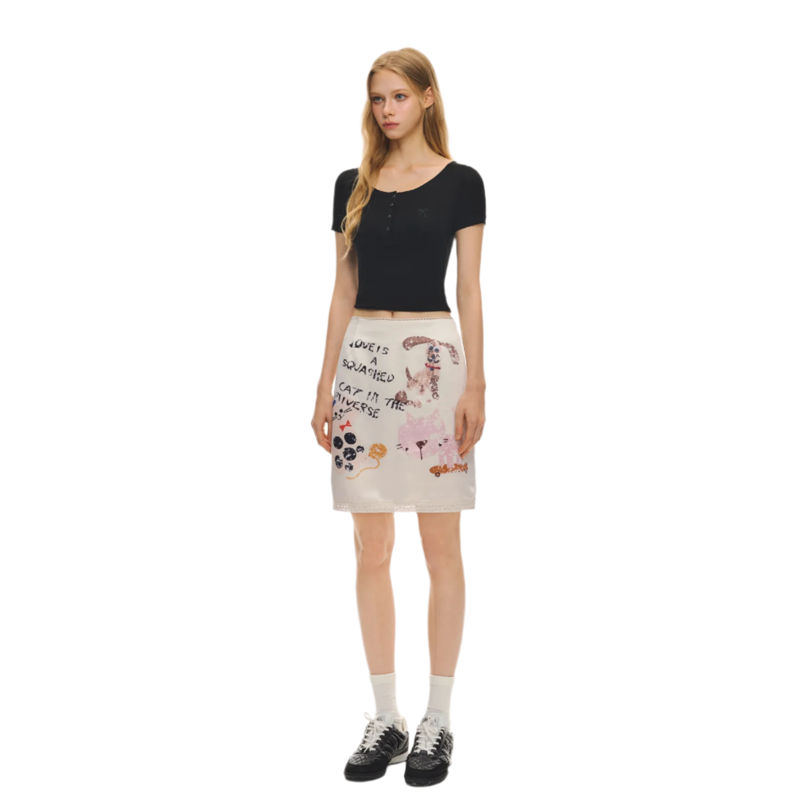 Pearl White Graffiti Satin Skirt