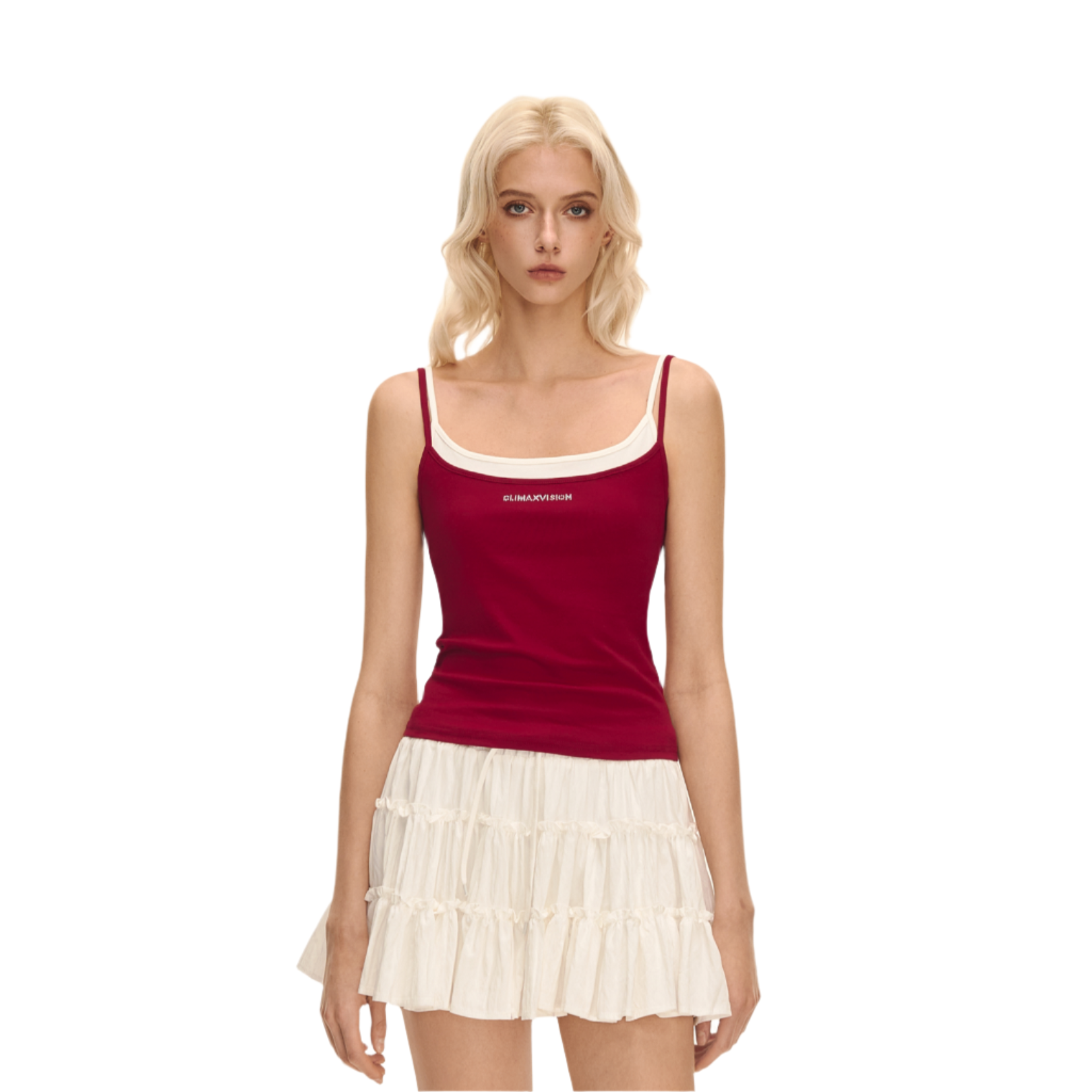 Burgundy red hot diamond fake two-piece sling