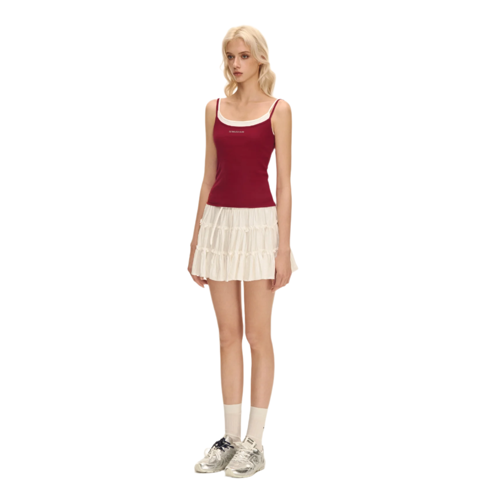 Burgundy red hot diamond fake two-piece sling