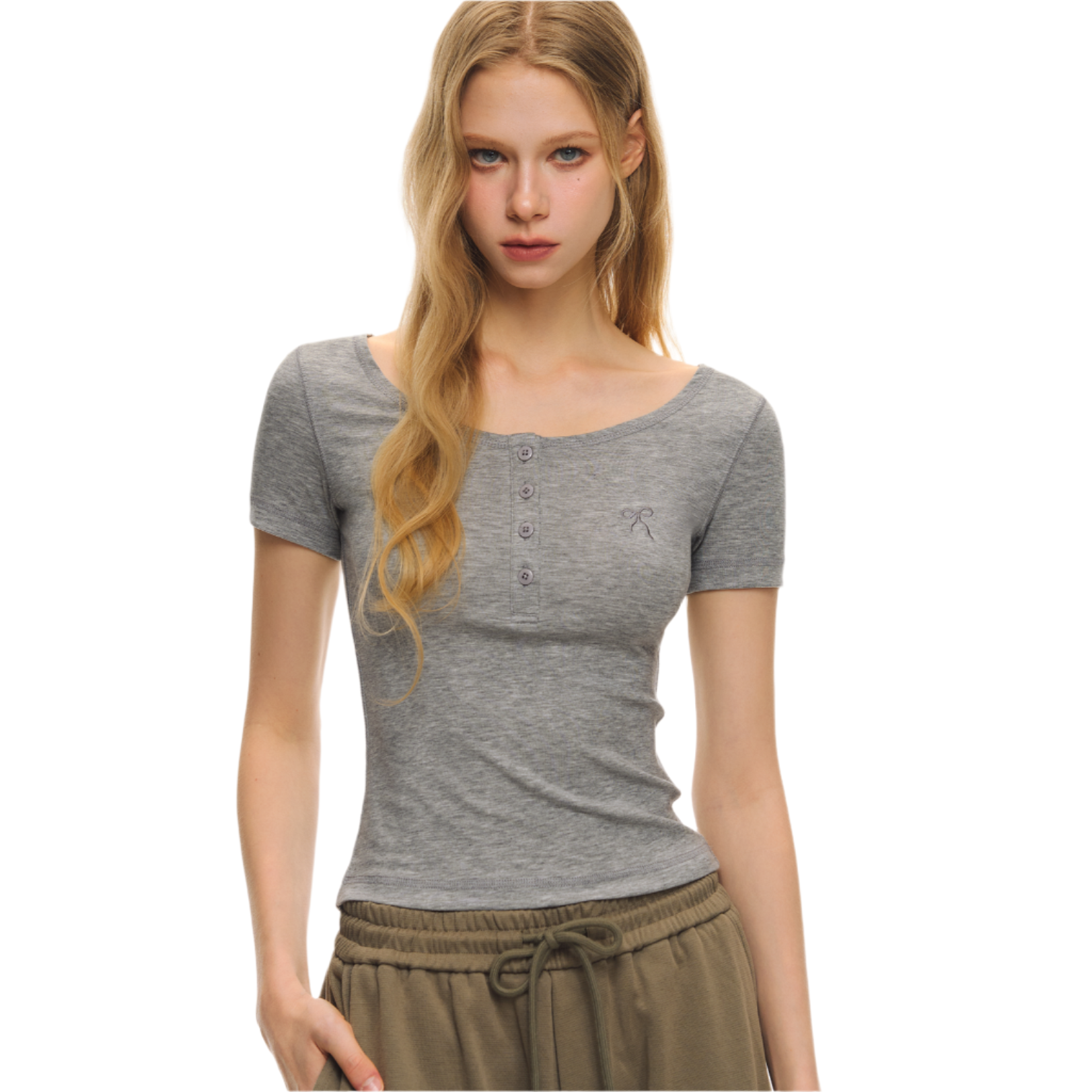 Grey Light Embroidered Short Sleeves
