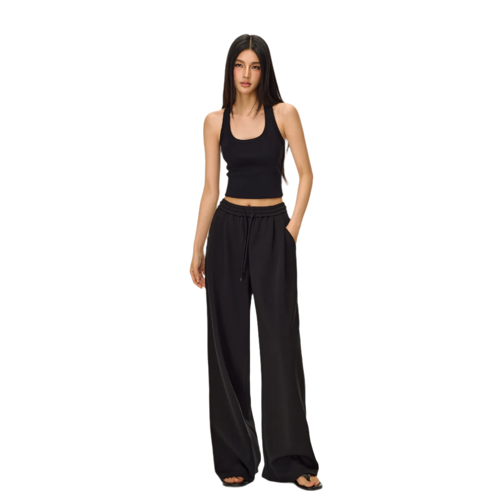 Black Straight Leg Casual Pants