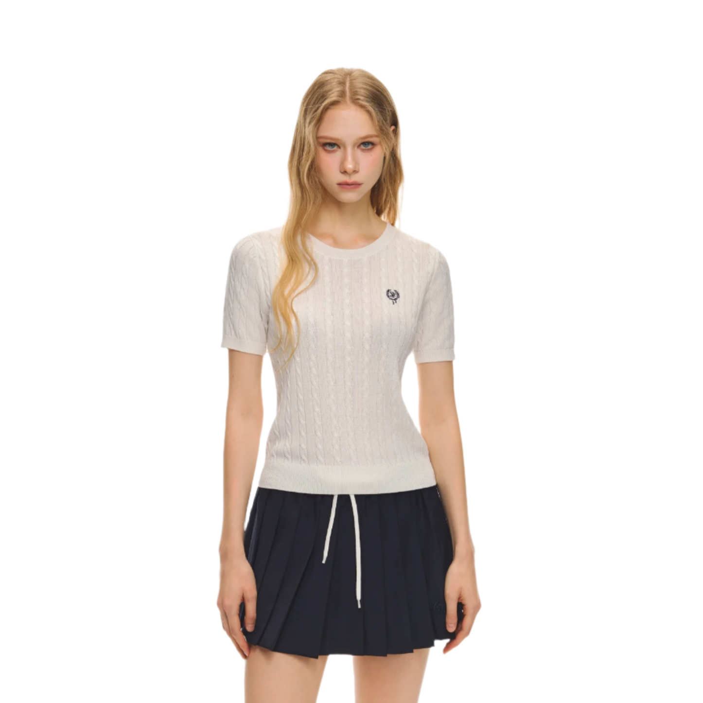 Moonlight white knitted round neck short sleeves