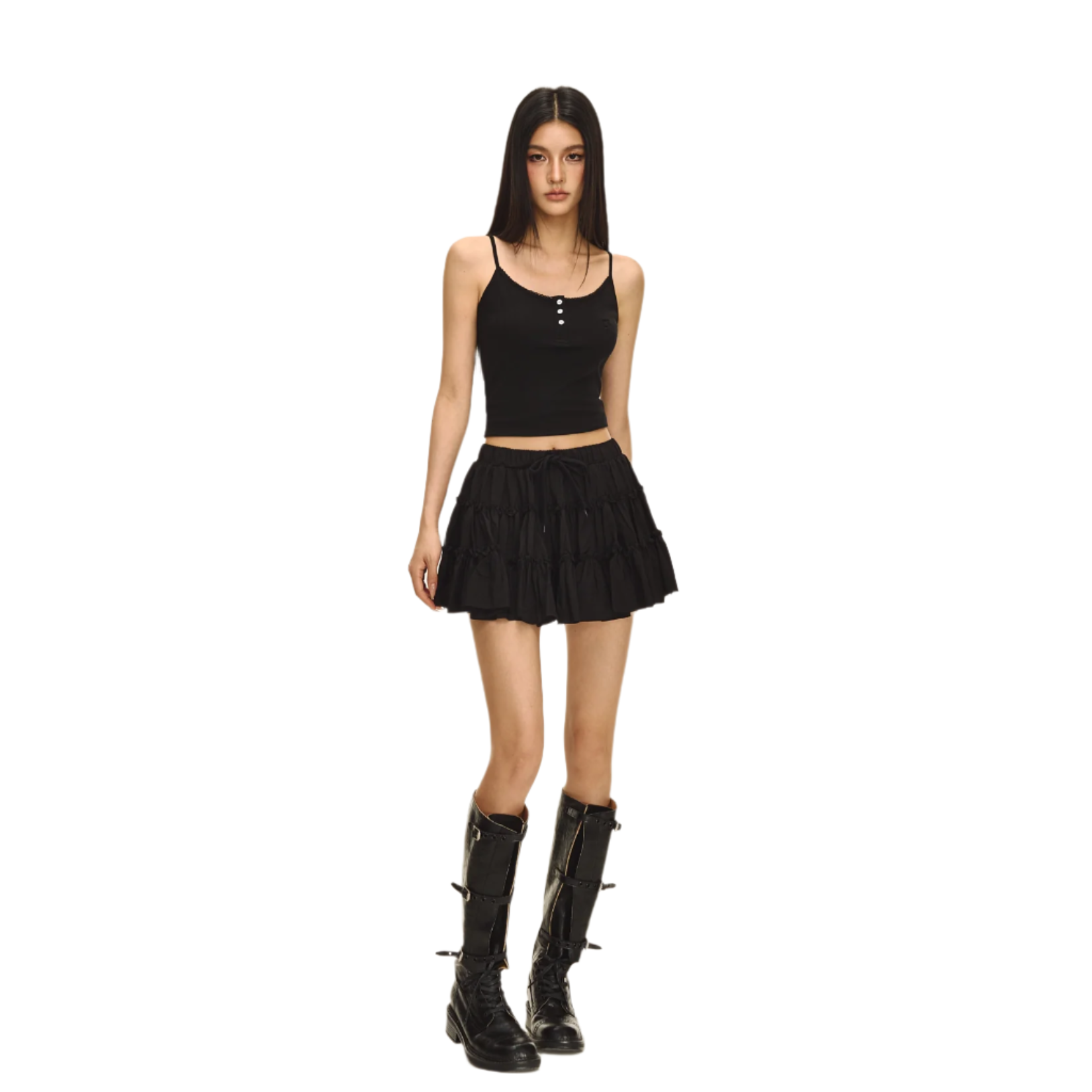 Black three-layer puffy cake skirt