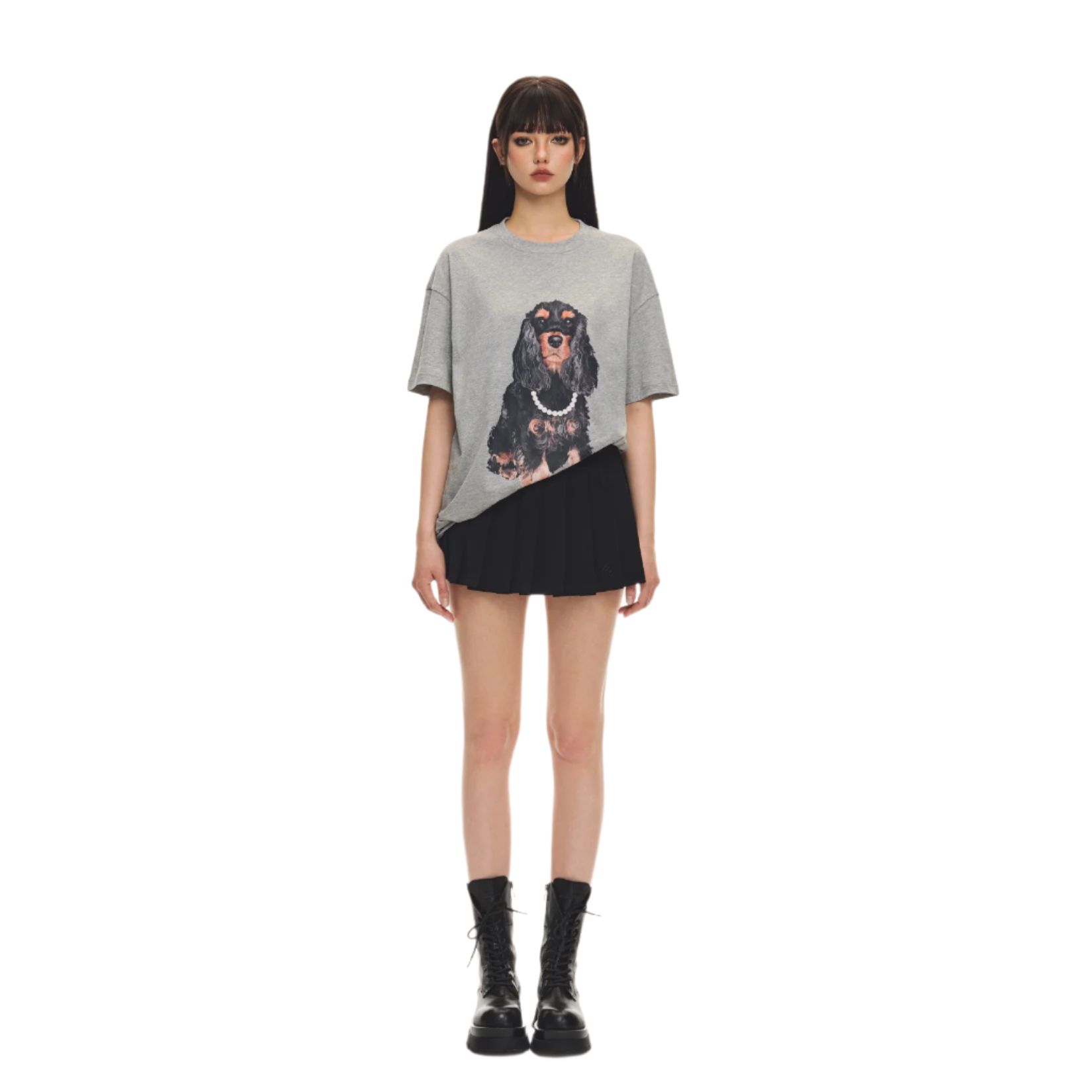 Grey Pearl Puppy Print Short Sleeve