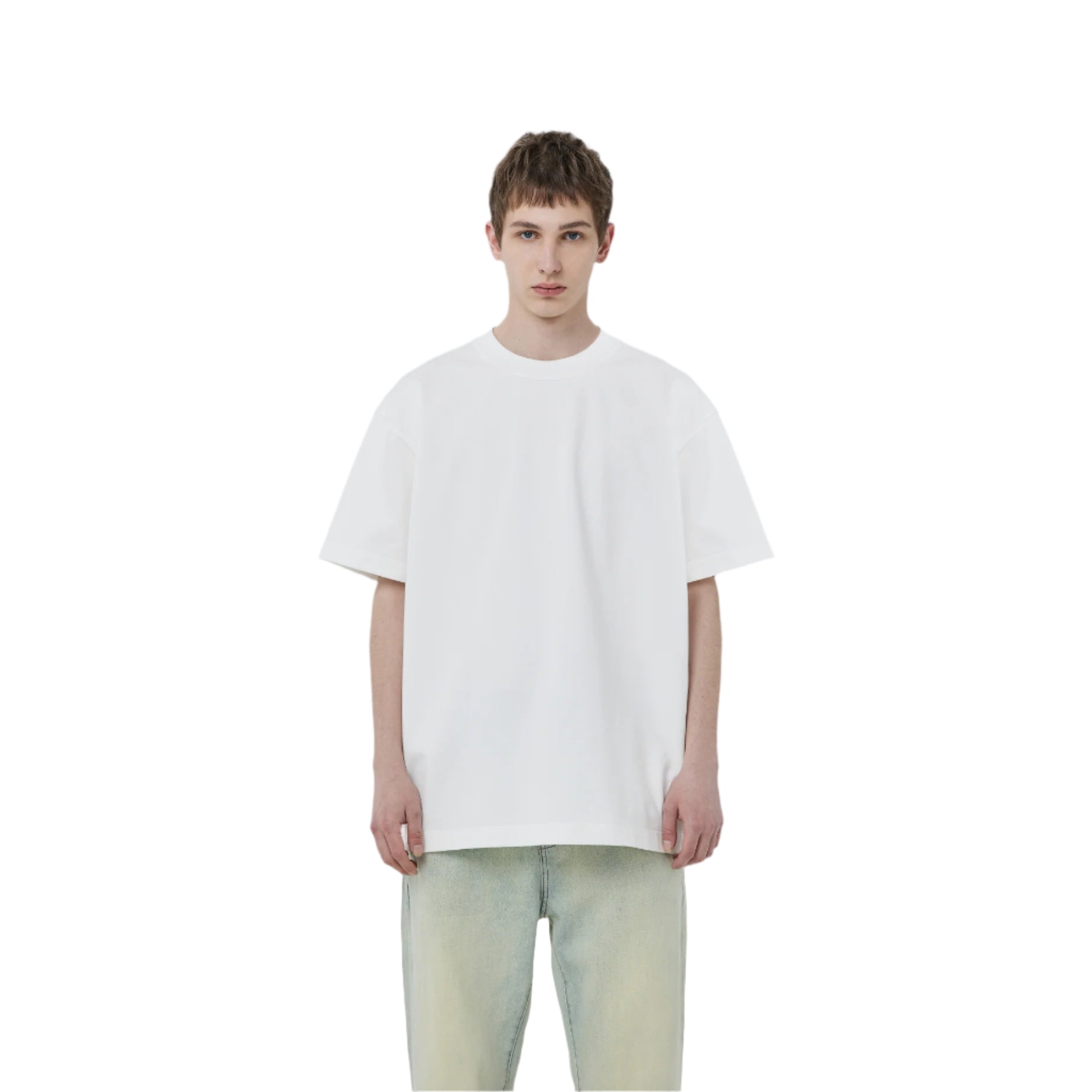 White Cotton Basic Short-sleeved T-shirt