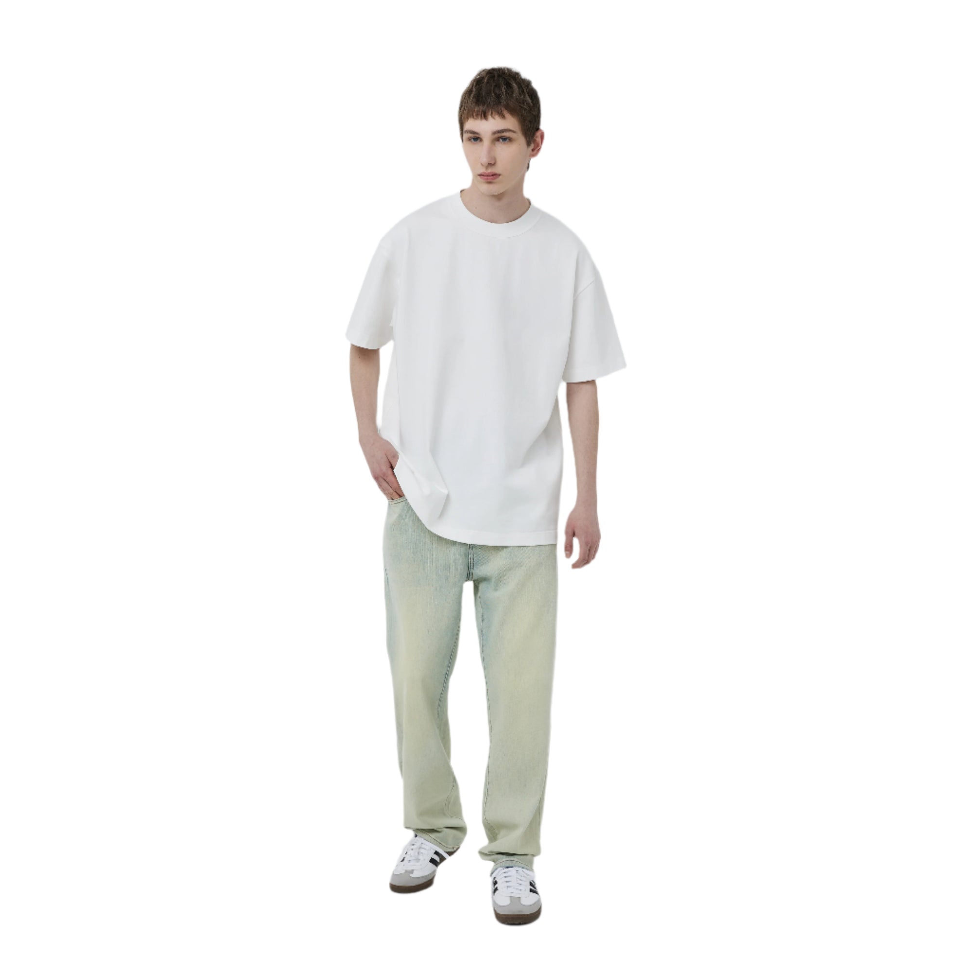 White Cotton Basic Short-sleeved T-shirt