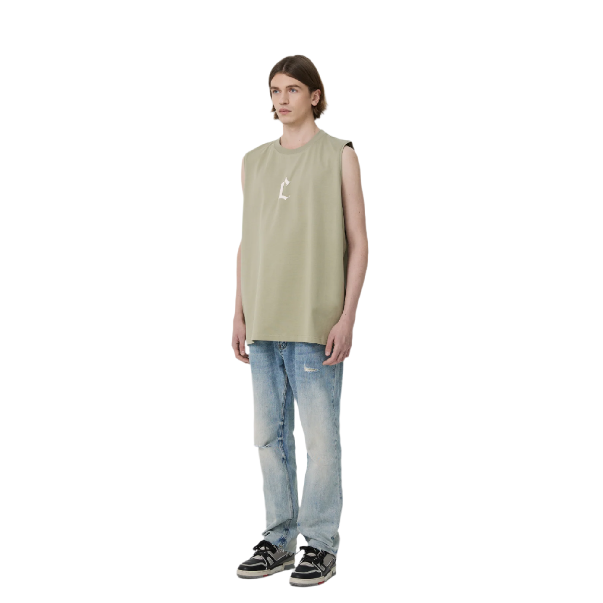 Olive Green Foam C-Print Sports Tank Top