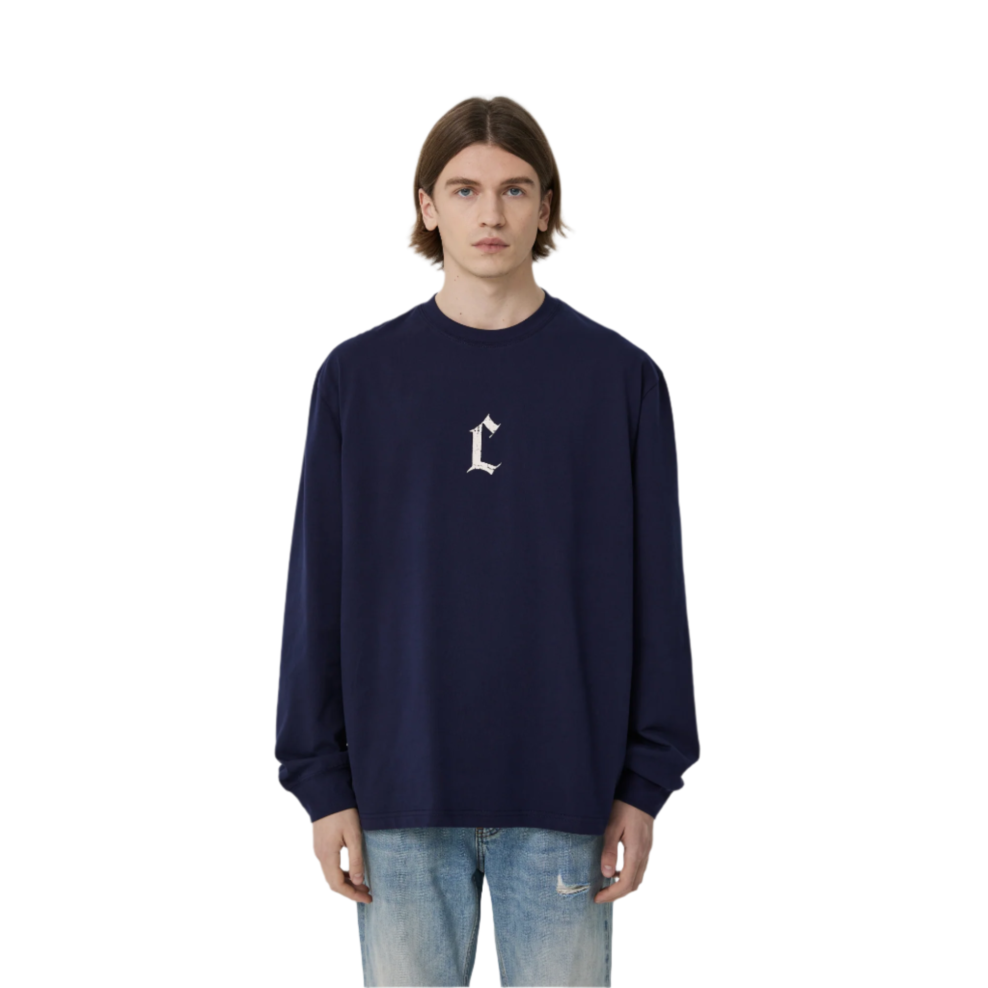 Navy Distressed Printed C Letter Long Sleeves