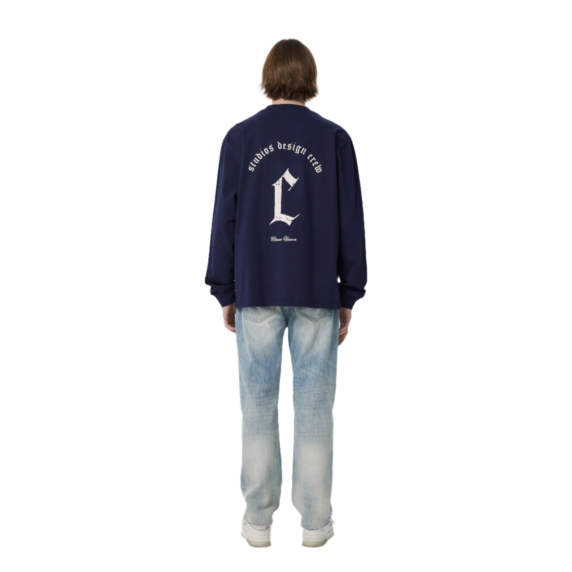 Navy Distressed Printed C Letter Long Sleeves