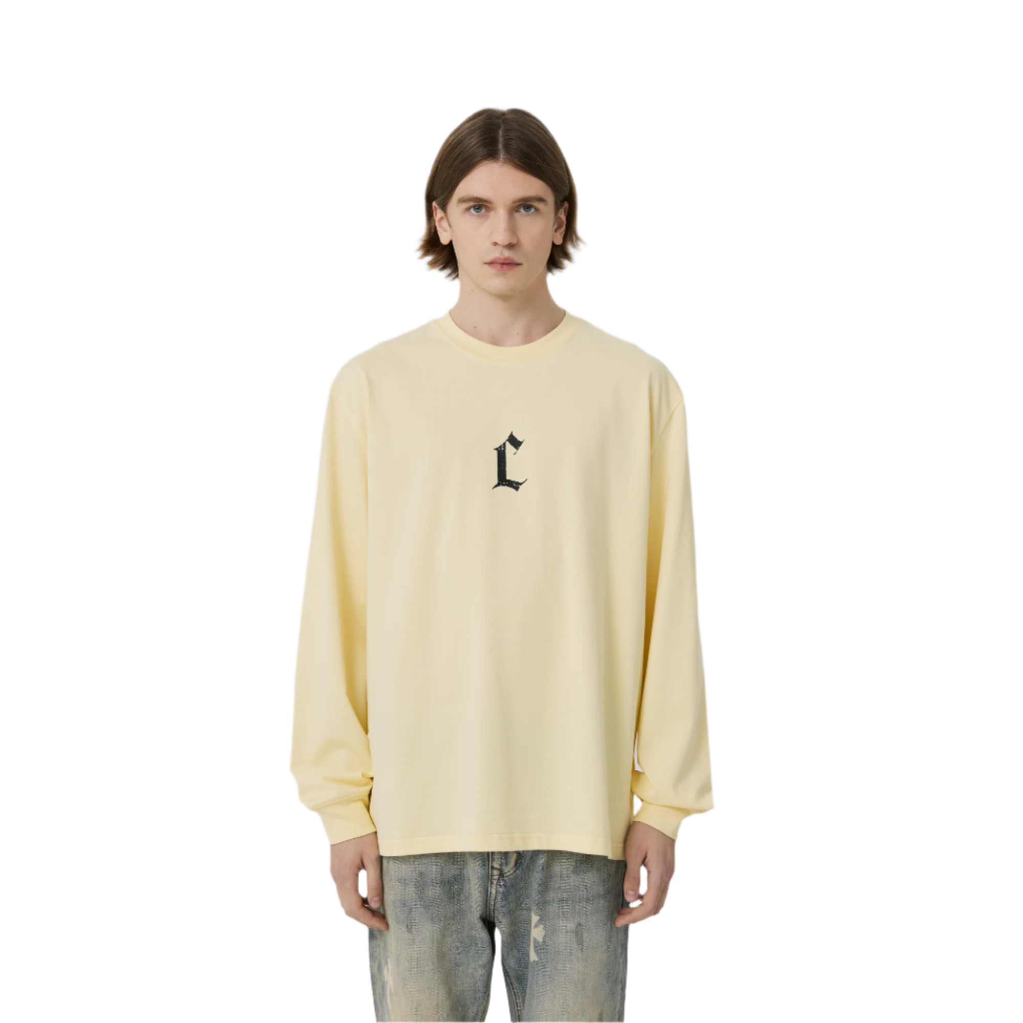 Egg Yellow Damaged Old Printed C Letter Long Sleeves