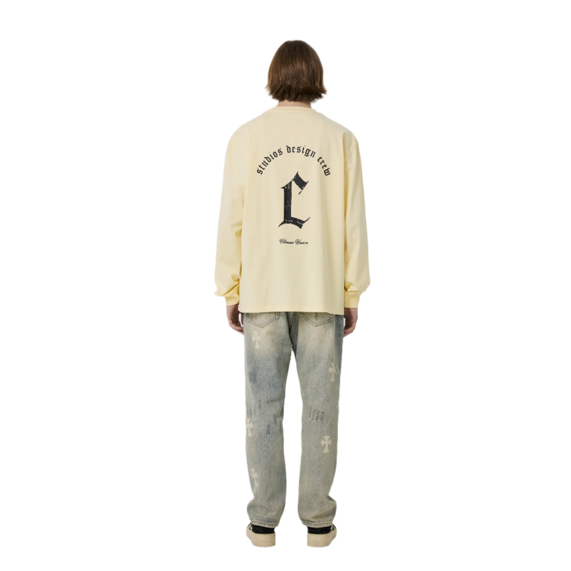 Egg Yellow Damaged Old Printed C Letter Long Sleeves