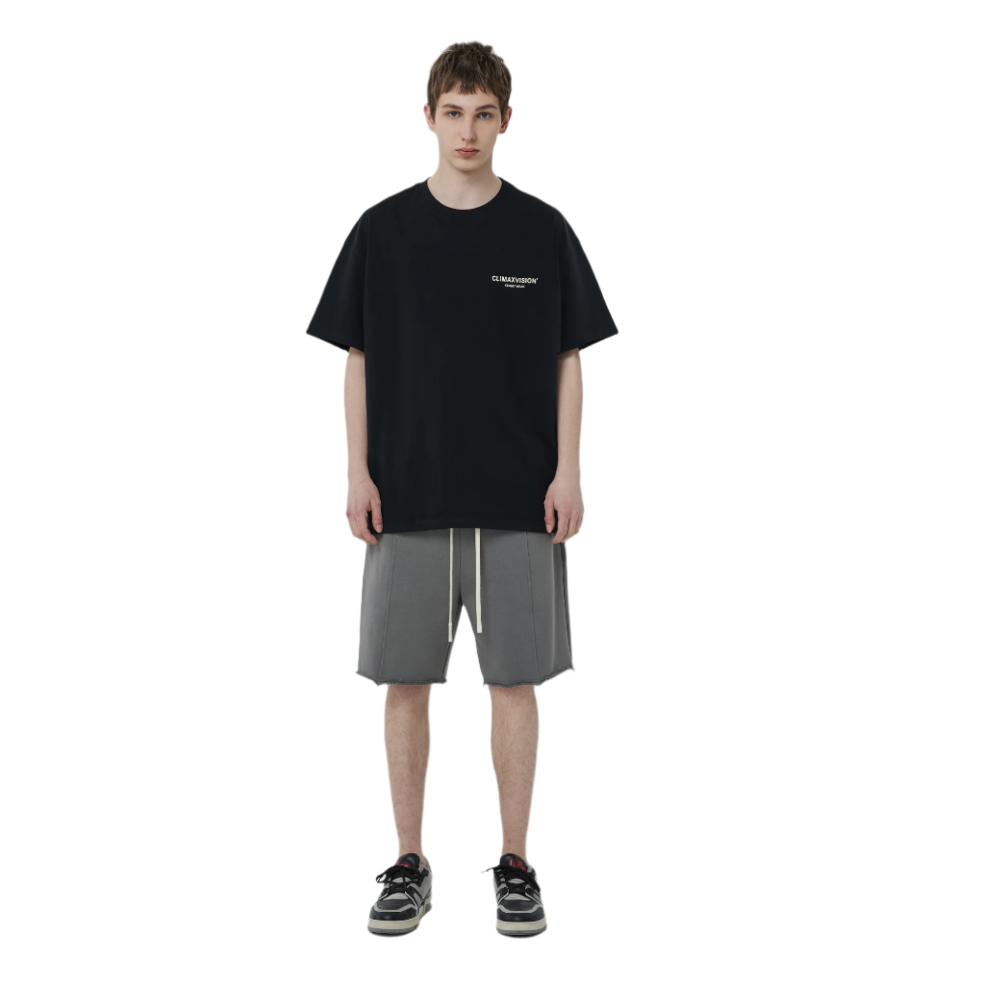 Grey Raw Hem Center Panel Shorts