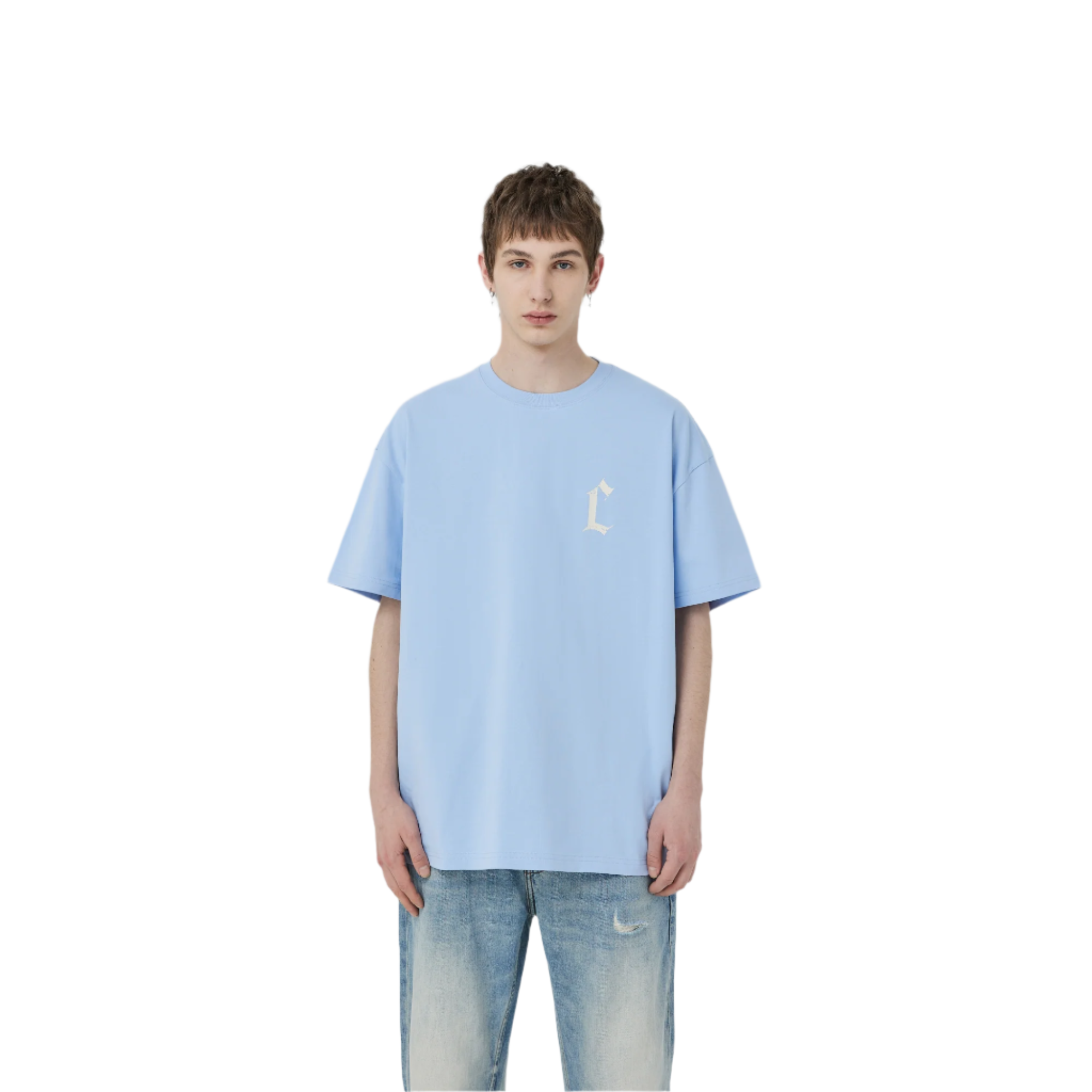 Ice Blue Frayed C-Print Short Sleeve