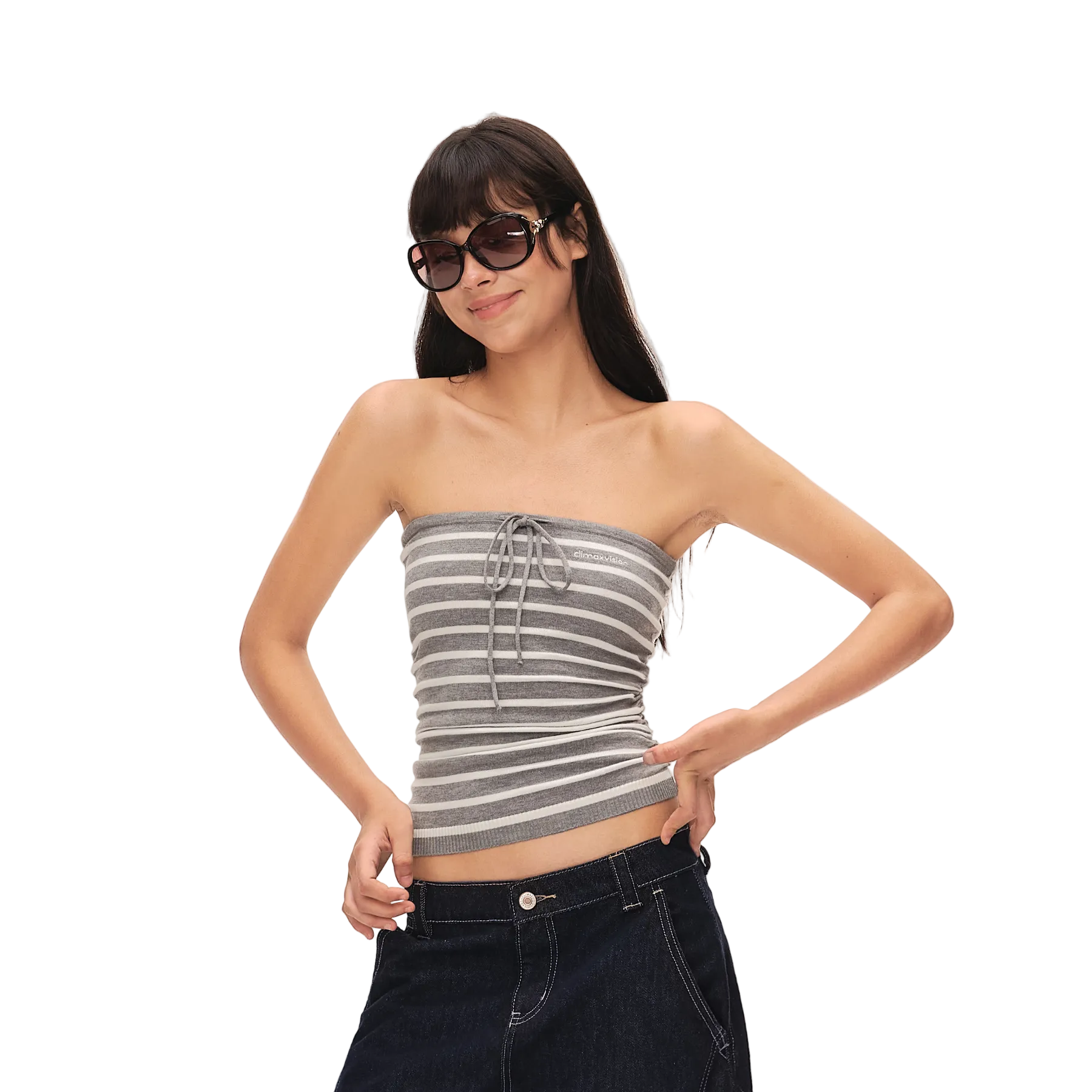 Grey Cashmere Blend Striped Tie-Waist Bandeau Vest