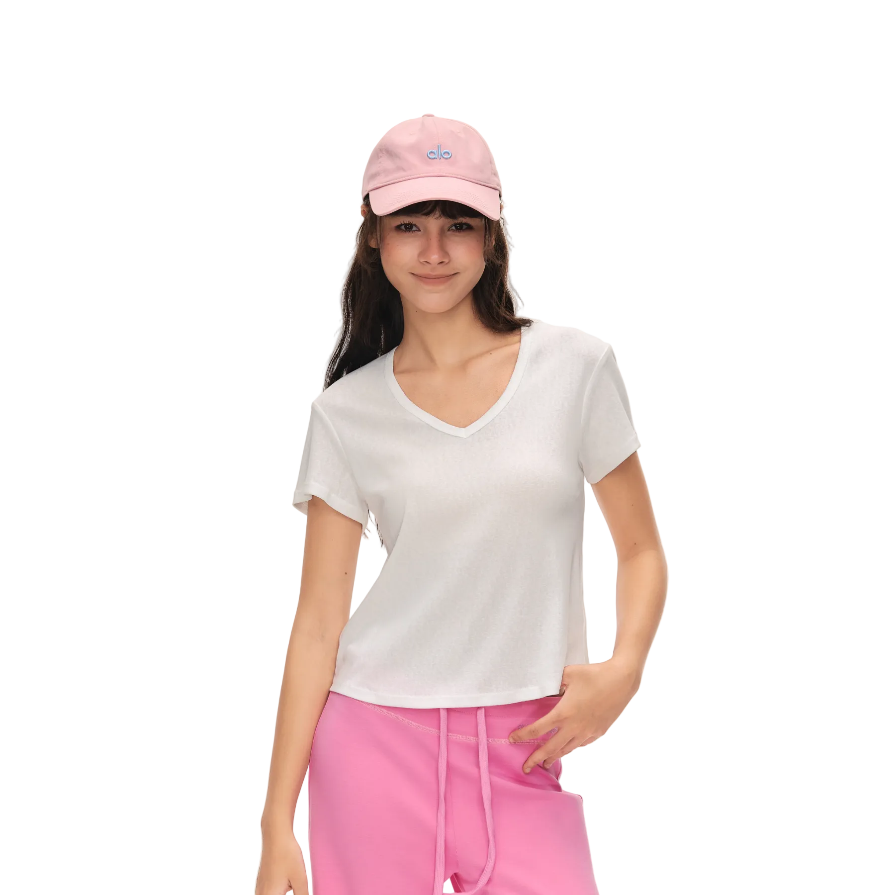White Linen-Cotton Blend V-Neck Short-Sleeve T-Shirt