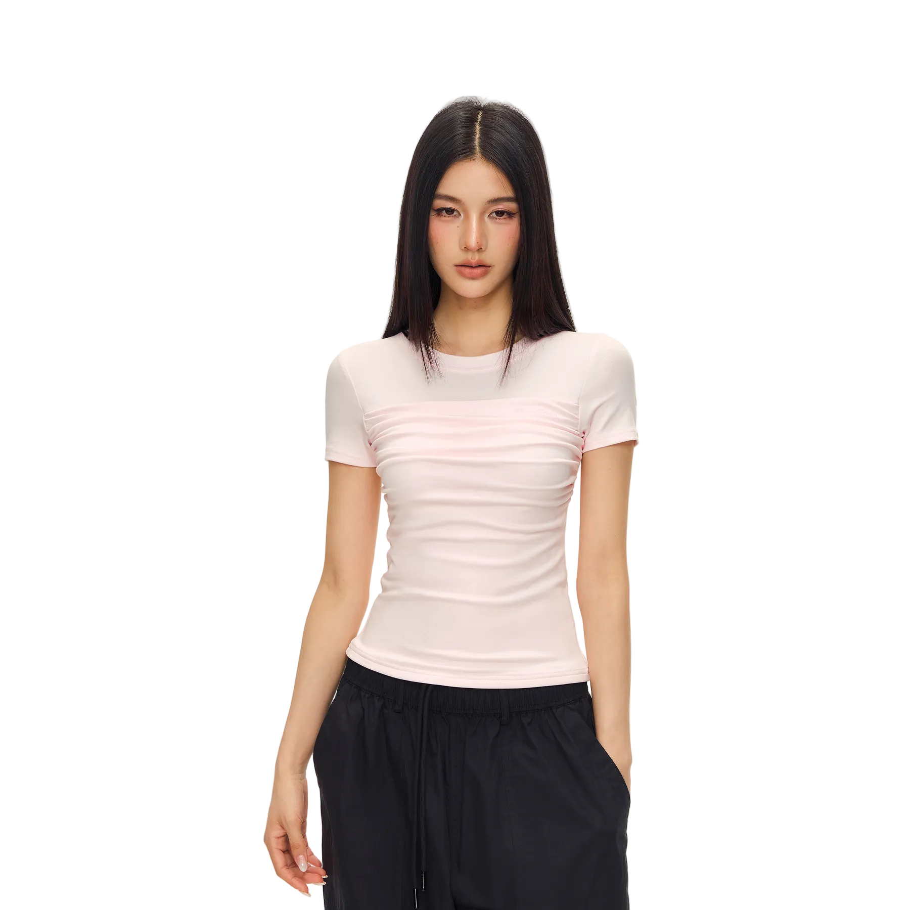 Pink Lyocell Ruffled Short-Sleeve