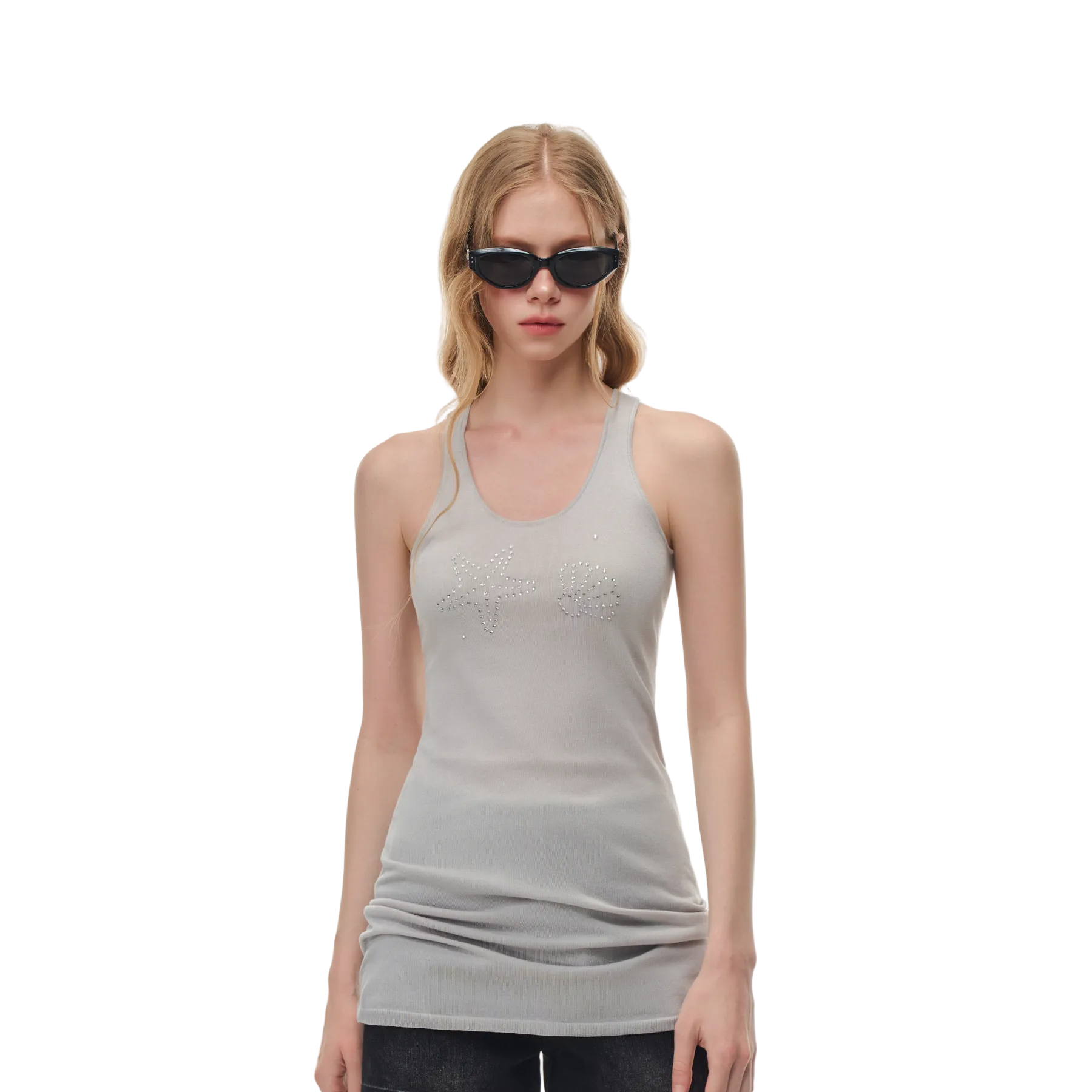 Grey Starfish Rhinestone U-Neck Vest