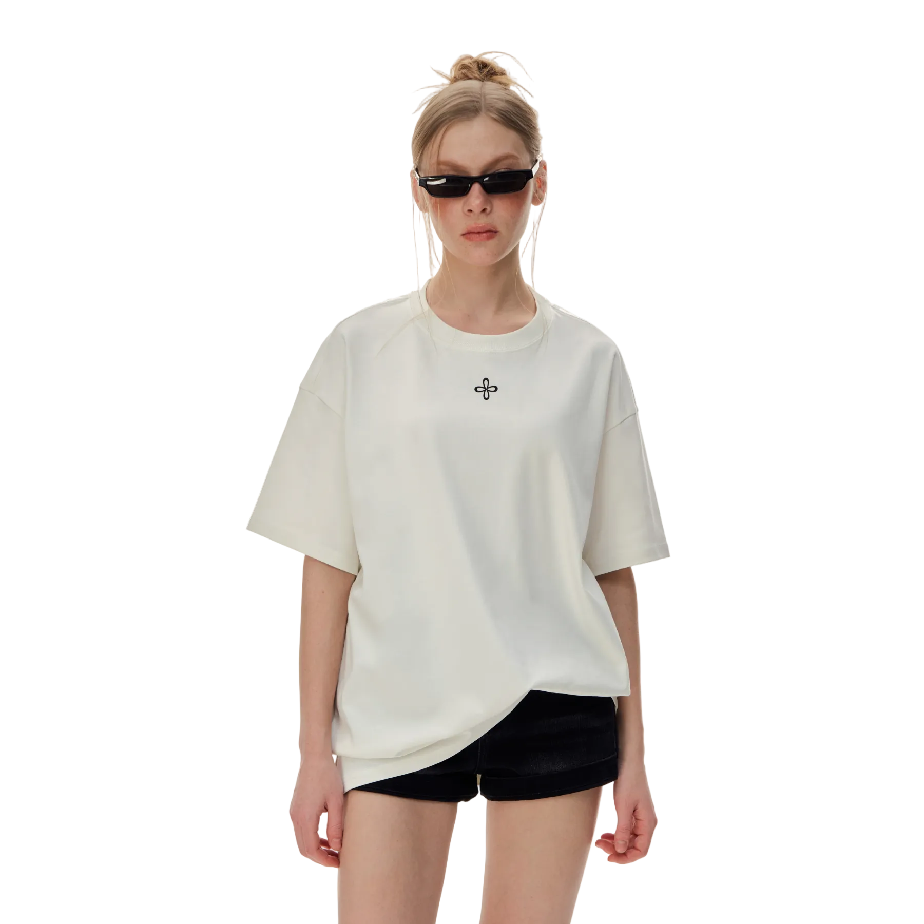 White Tencel Cotton Basic Cross T-Shirt