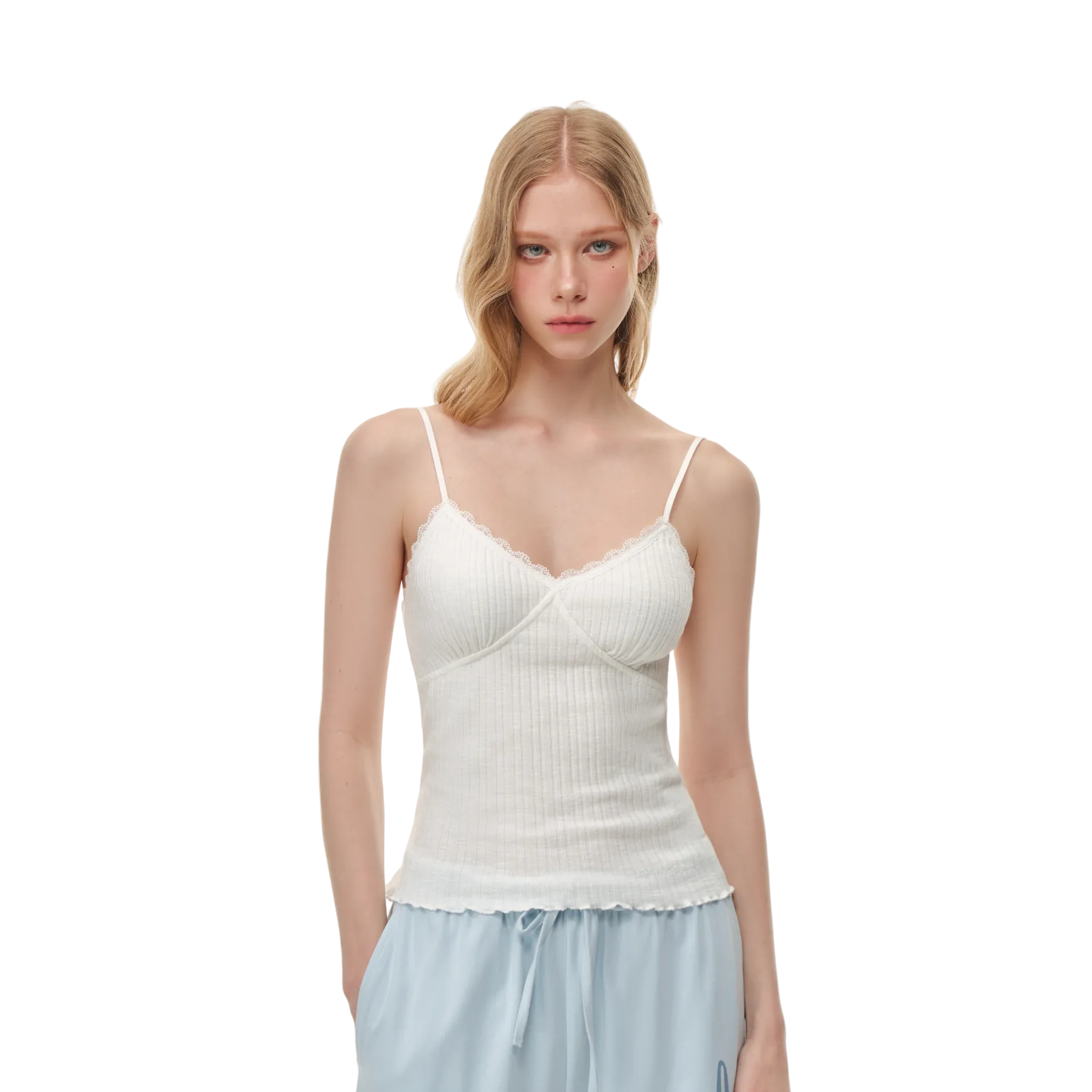 White Lace-Trimmed V-Neck Camisole
