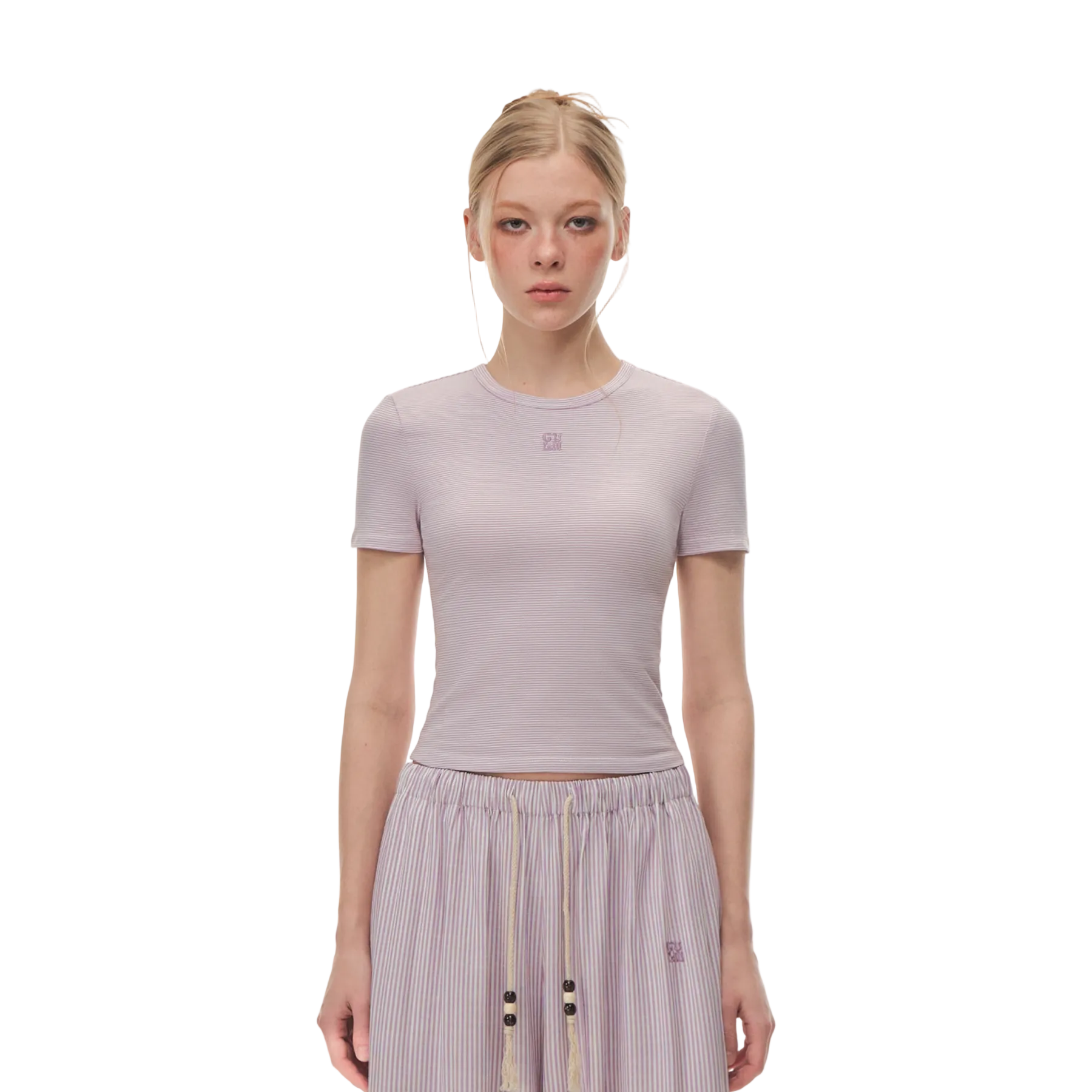 Purple Striped Color-Blocked Short-Sleeve T-Shirt