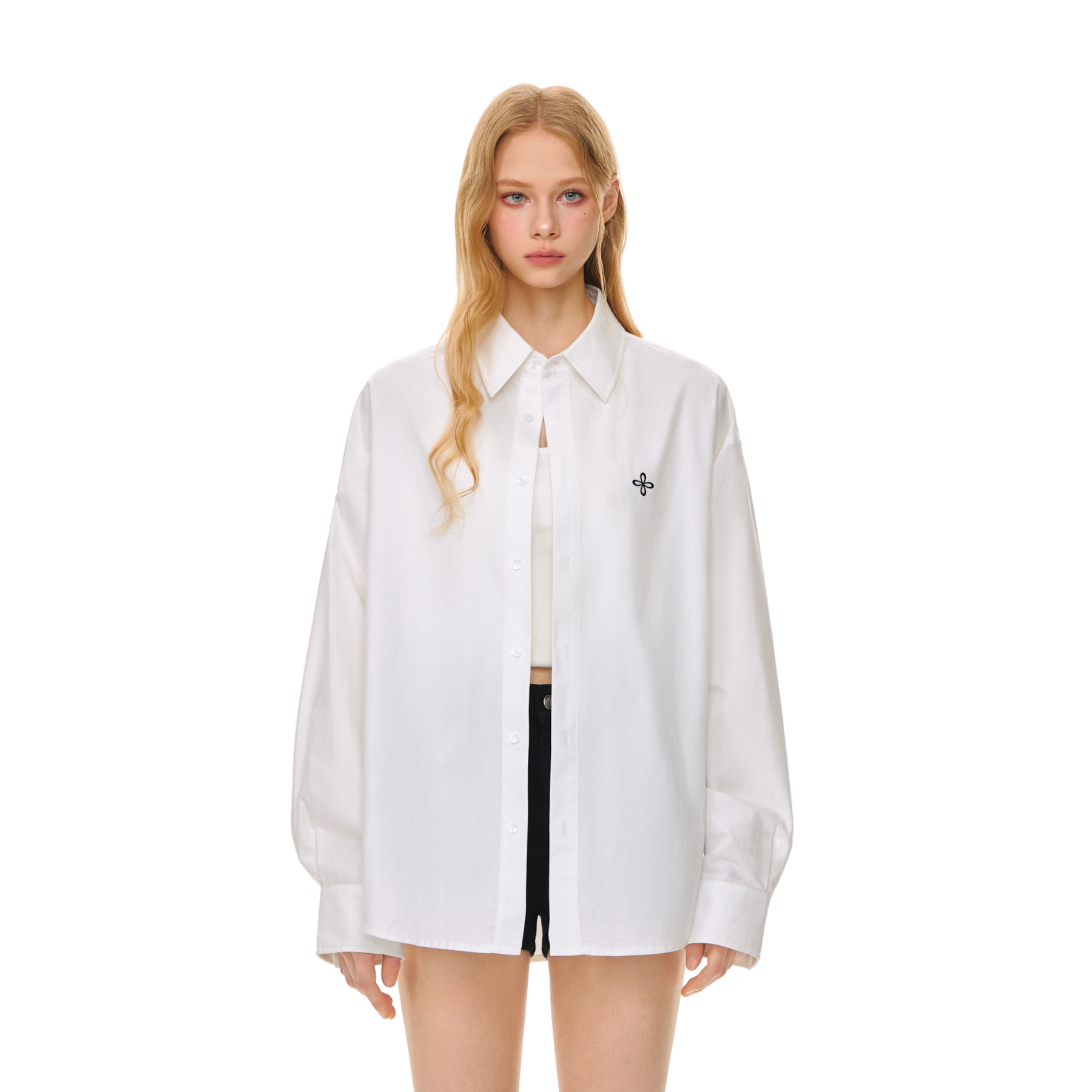 White Classic High Count Cotton Oxford Cross Embroidery Shirt