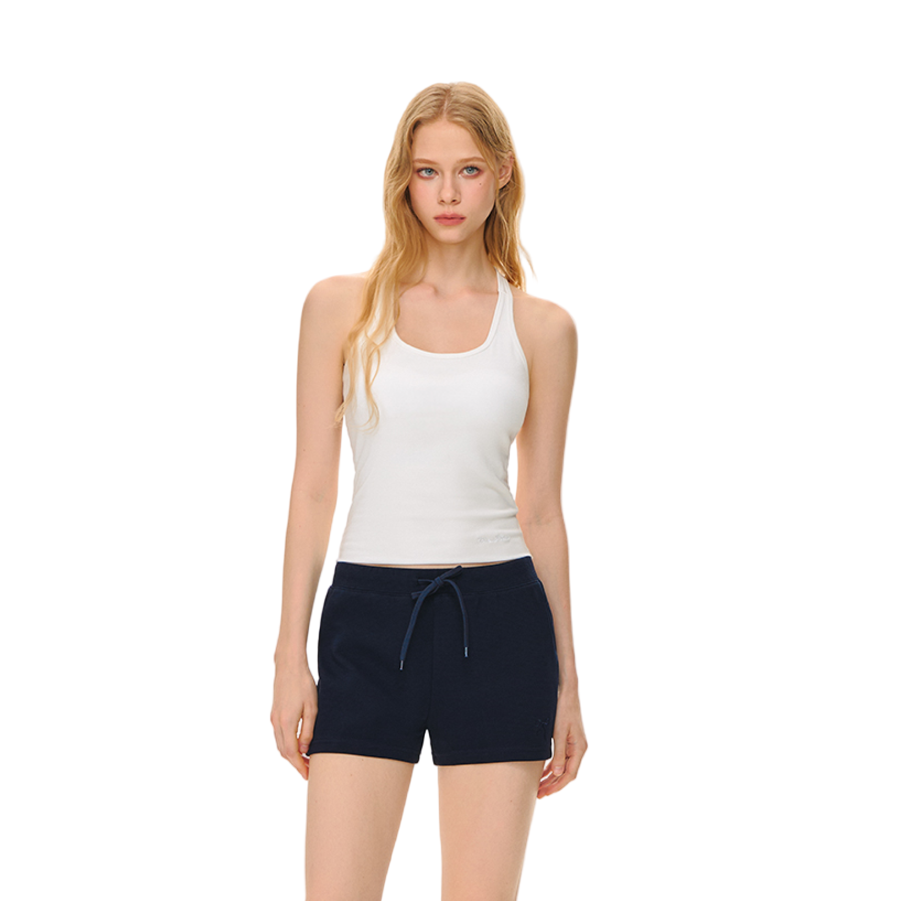 Tencel Wool U-Neck with Built-in Bra Tank Top In White