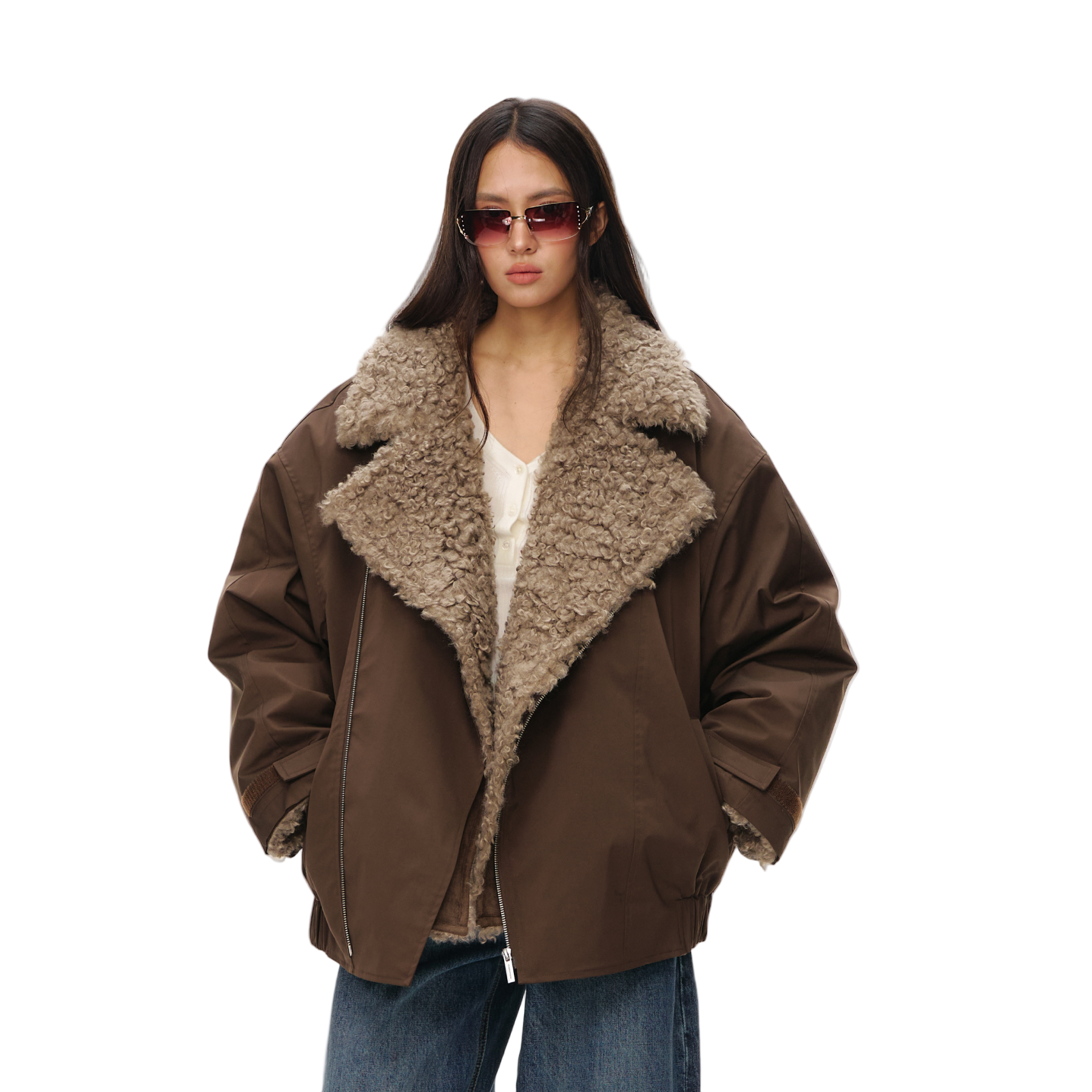 Brown Detachable Suede Plush Parka Jacket