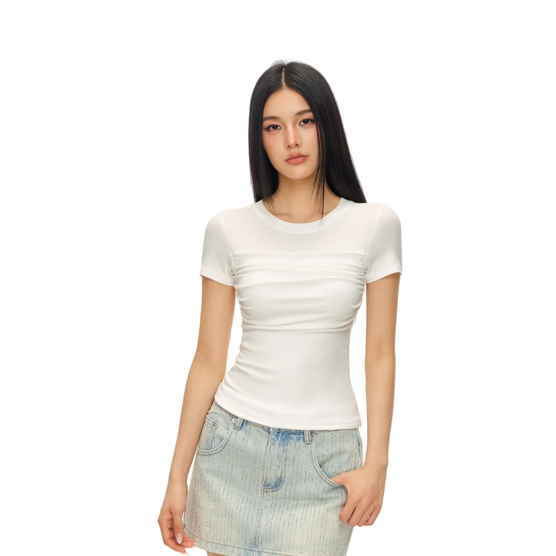 White Lyocell Pleated Short Sleeve