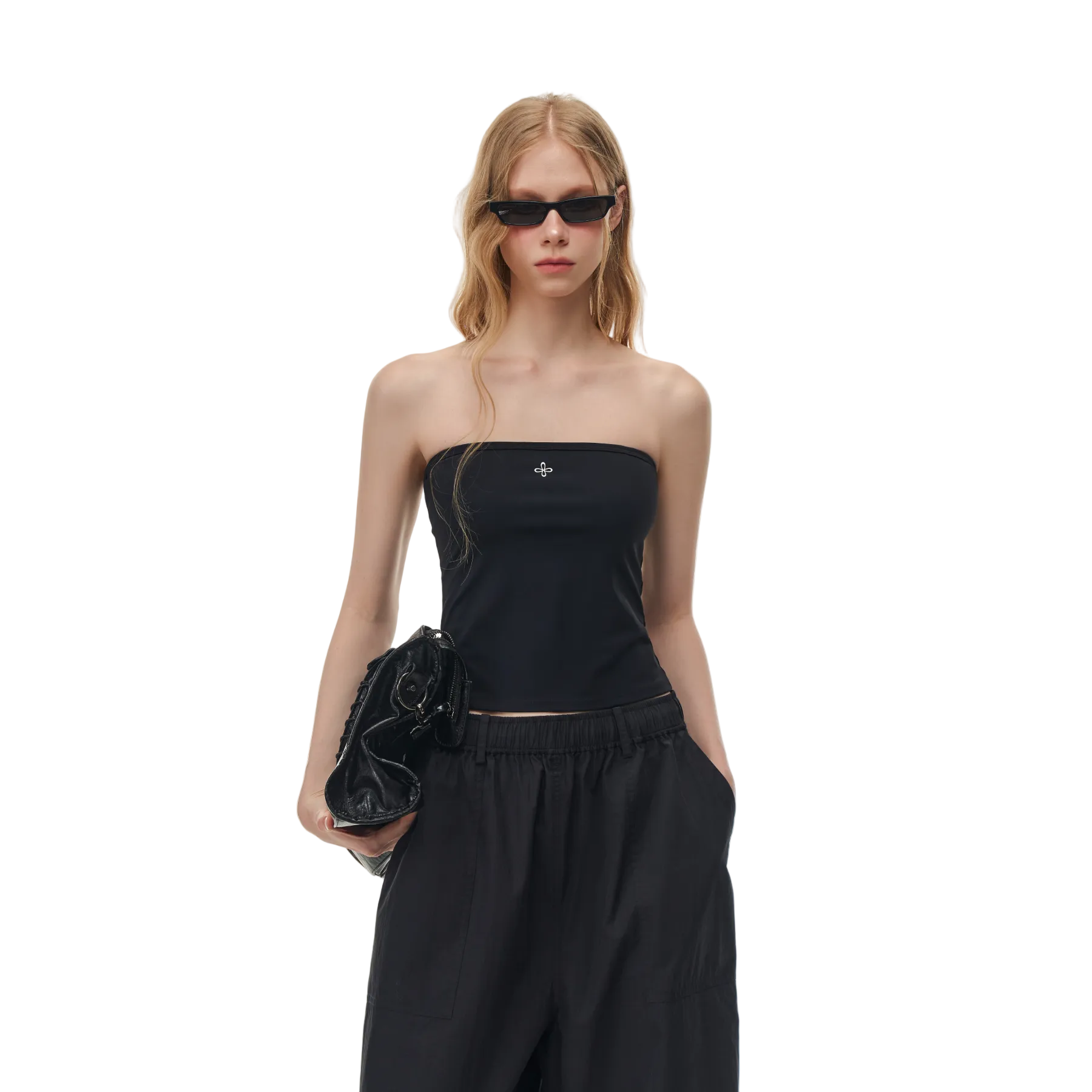 Black Cross Flower Bandeau Top