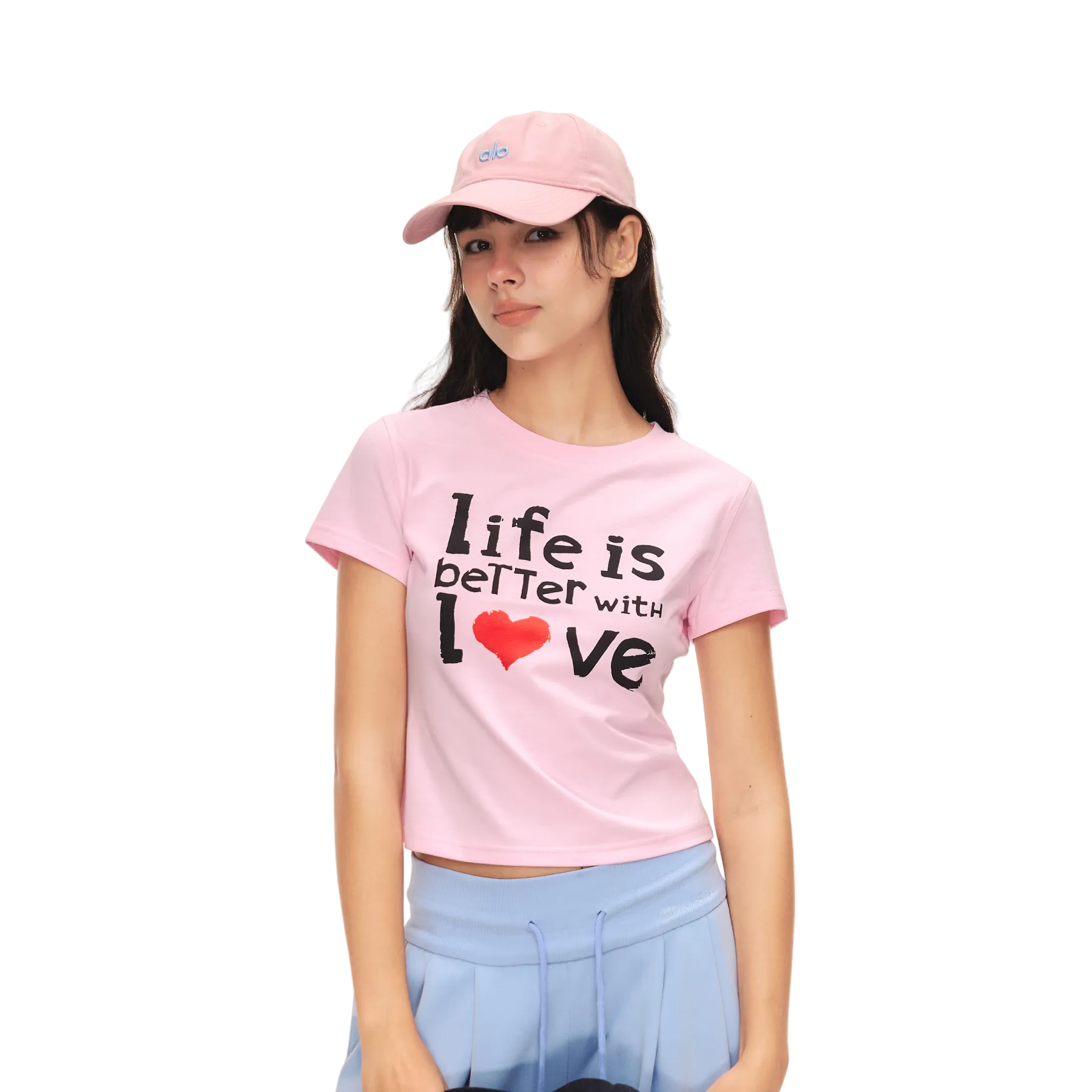 Pink Heart Letter Print Short-Sleeve T-Shirt