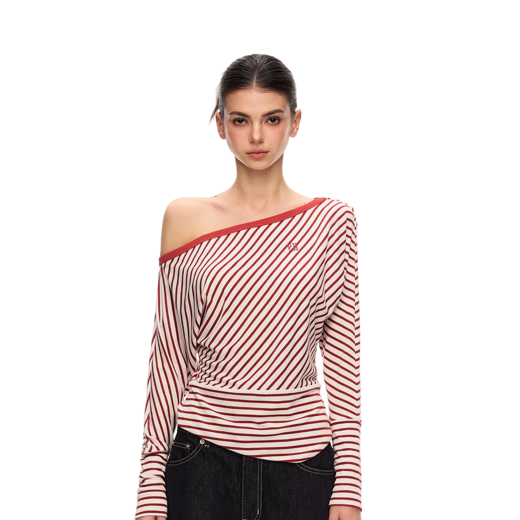 Red Lyocell Striped Long-Sleeve T-Shirt