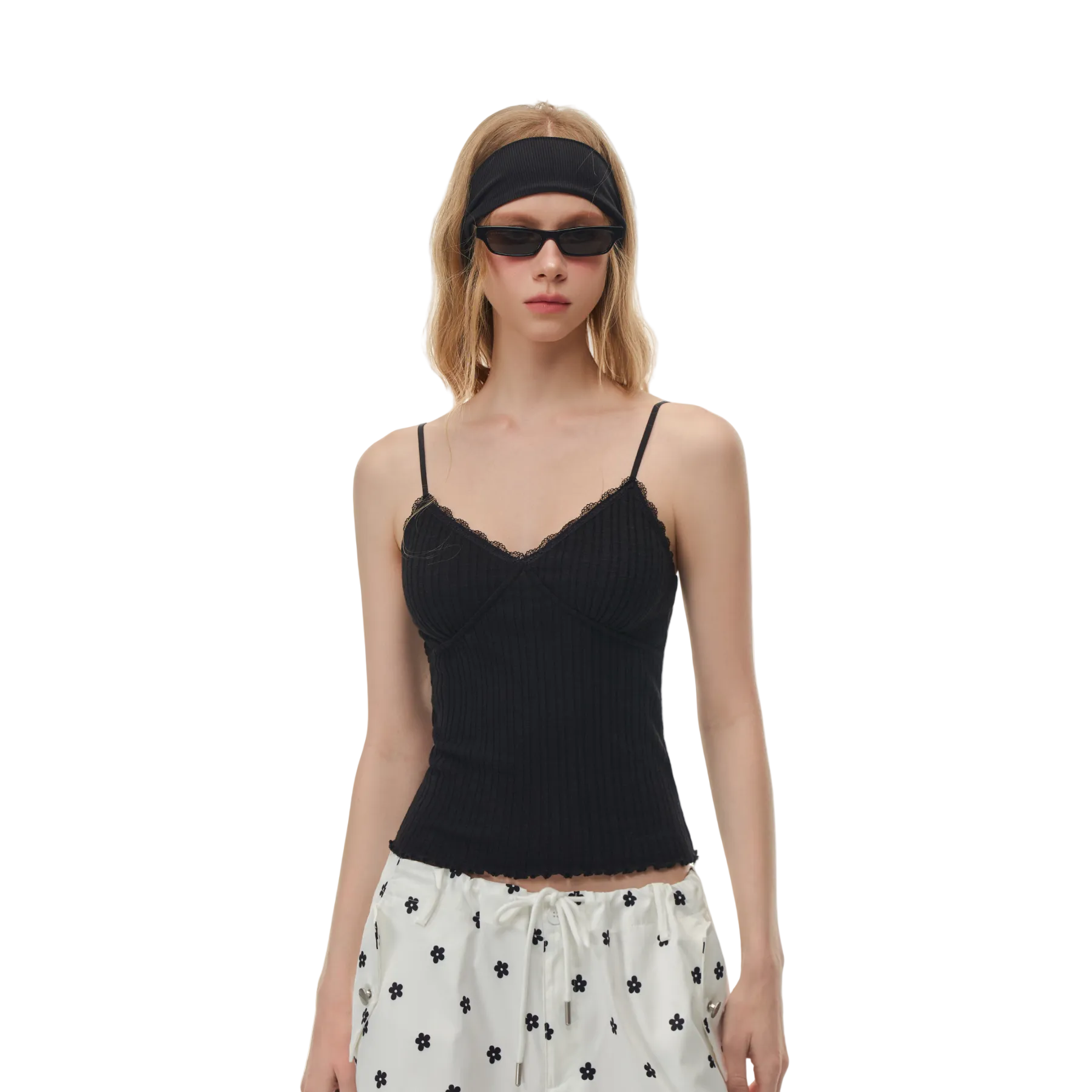 Black Lace-Trimmed V-Neck Camisole