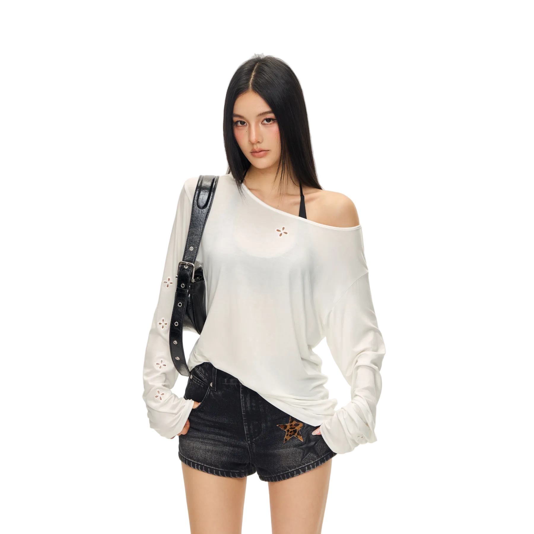 White Lyocell Cross-Patterned Long-Sleeved Cover-up