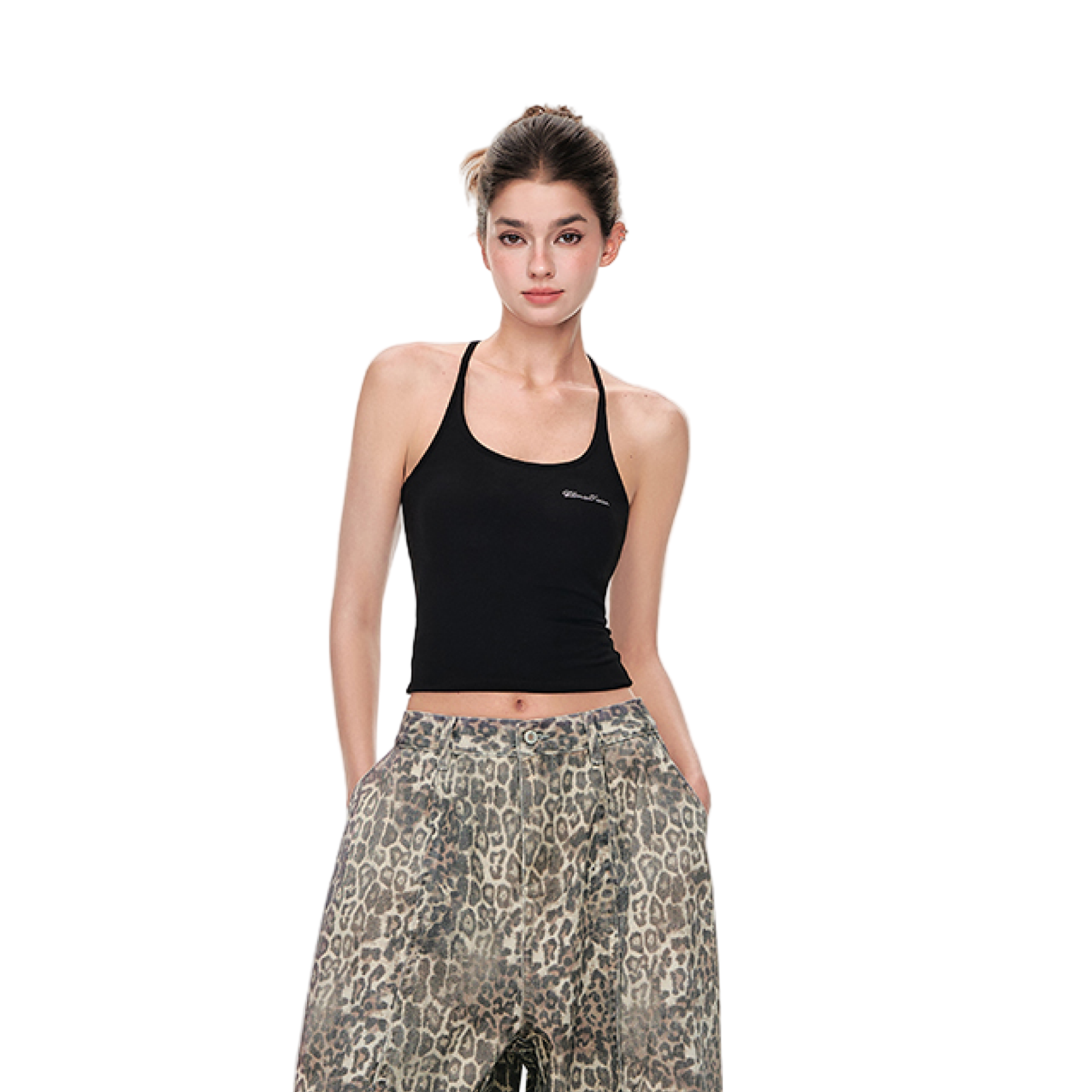Soft Built-In Bra Halterneck Tank Top In Black