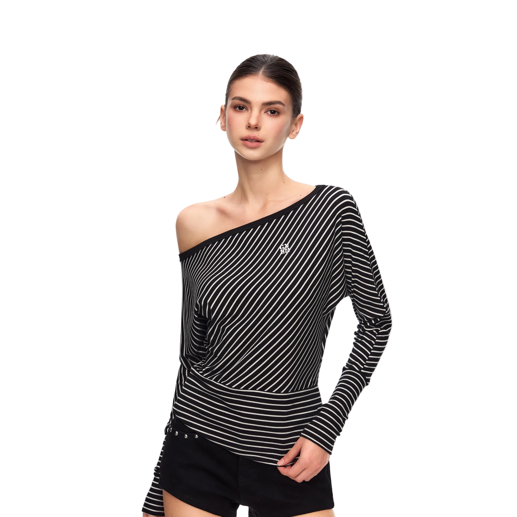 Black Lyocell Striped Long-Sleeve T-Shirt