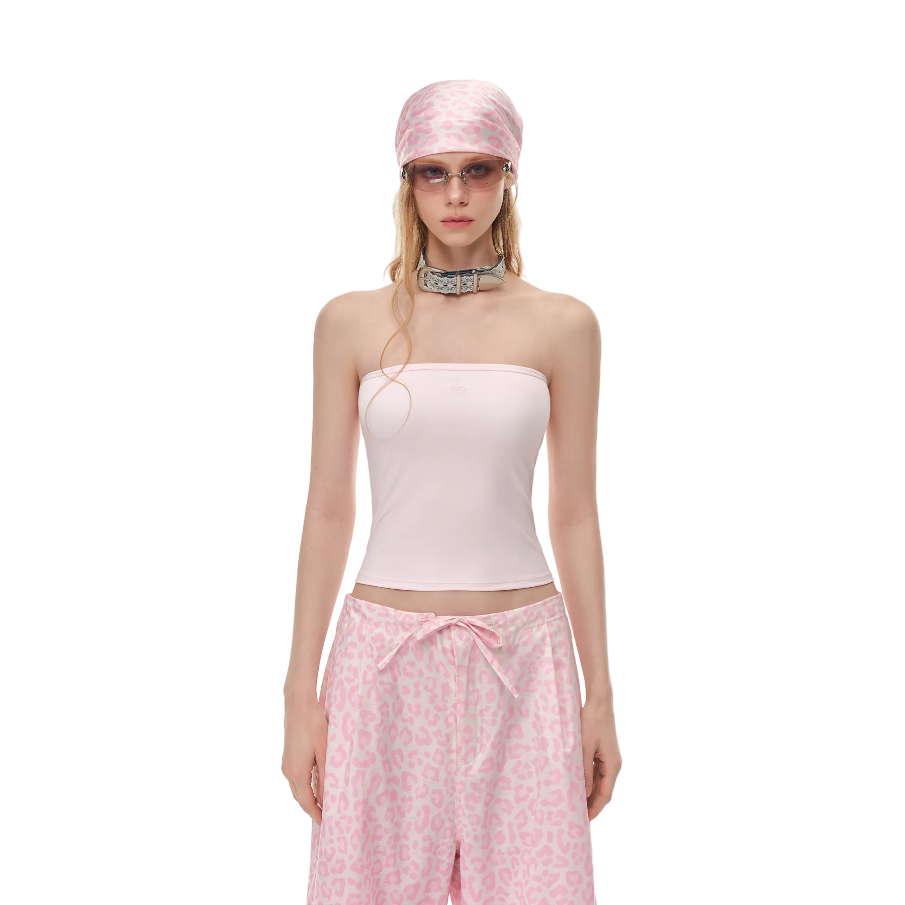 Pink Cross Flower Bandeau Top