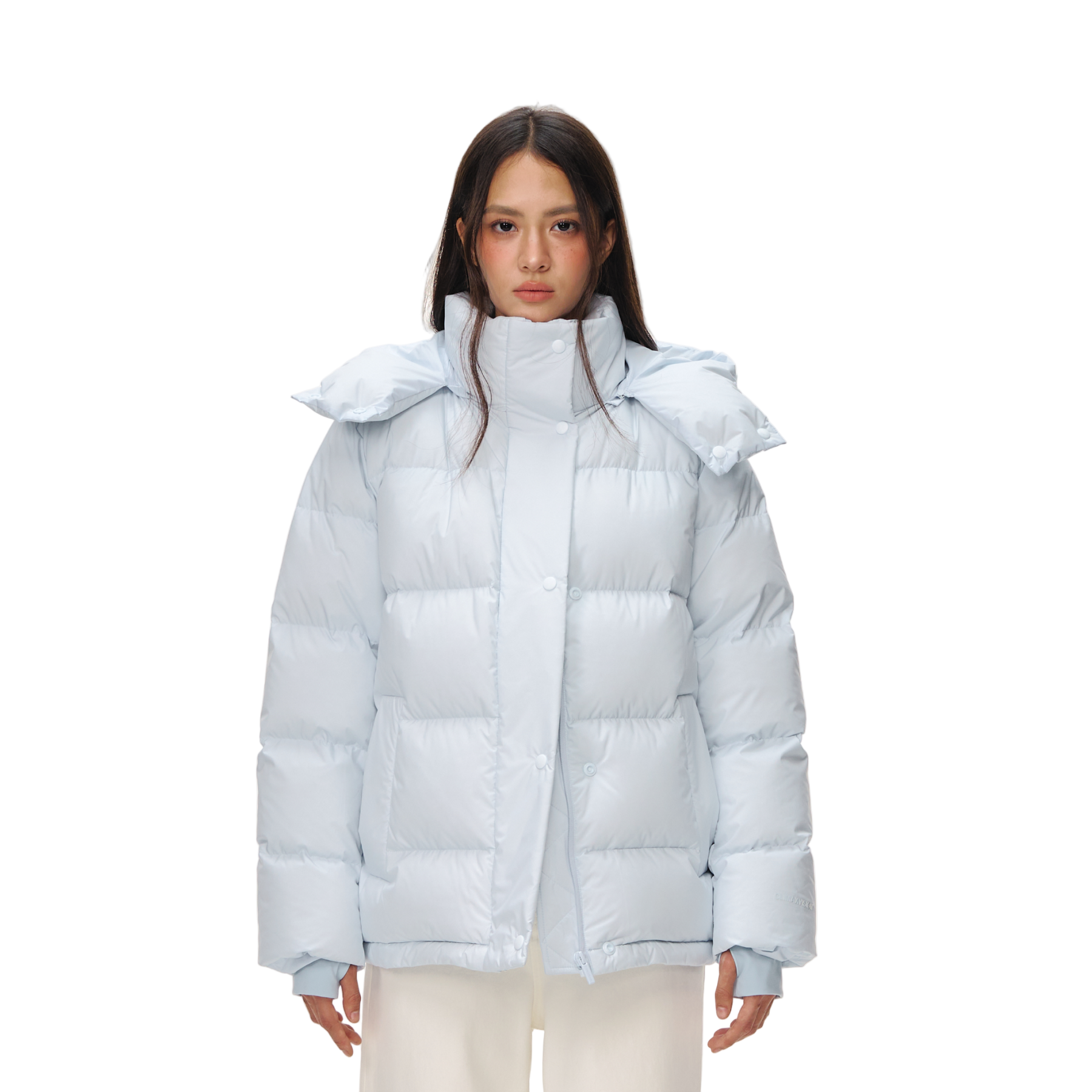 Blue Detachable High-Neck Hooded Warm Down Jacket