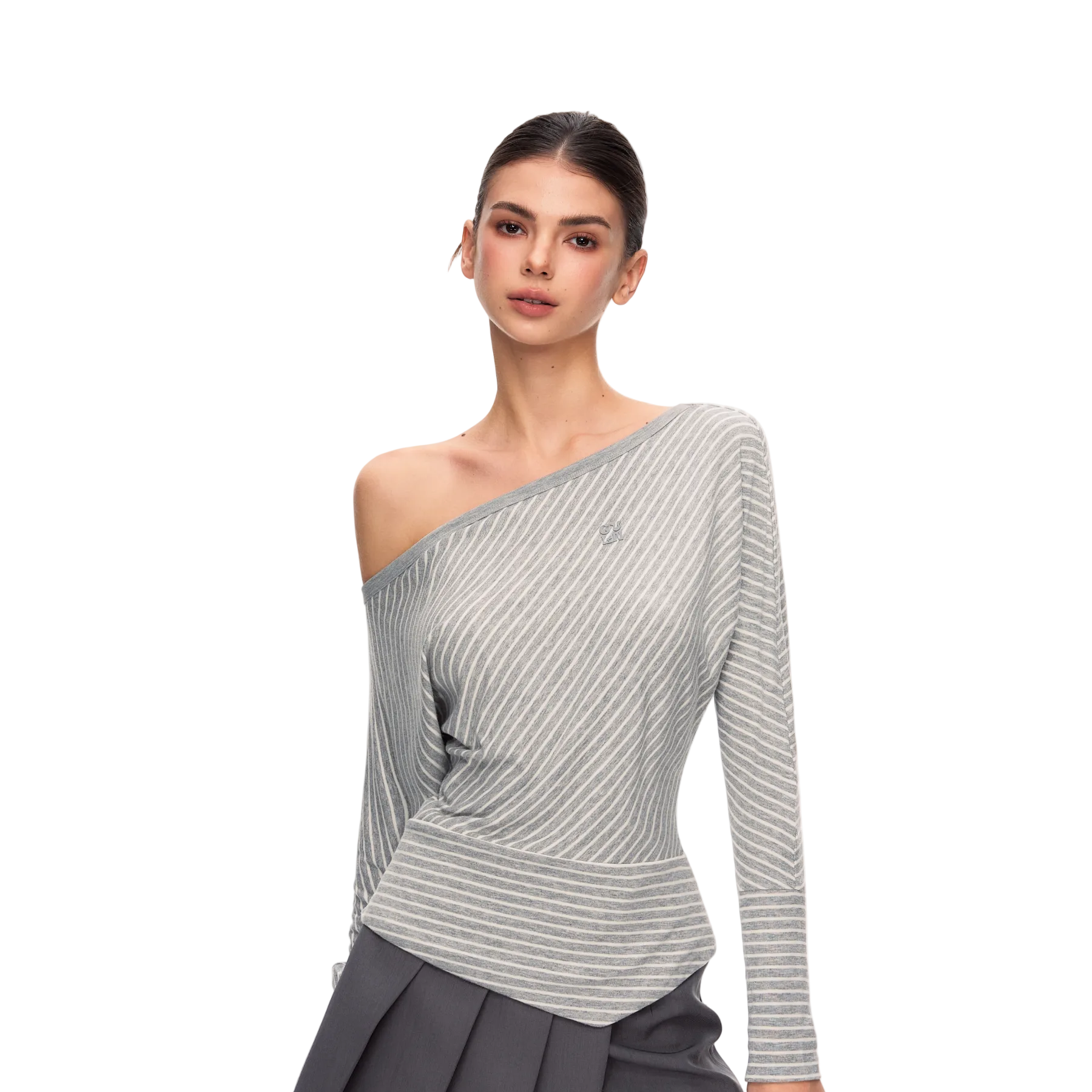 Grey Lyocell Striped Long-Sleeve T-Shirt